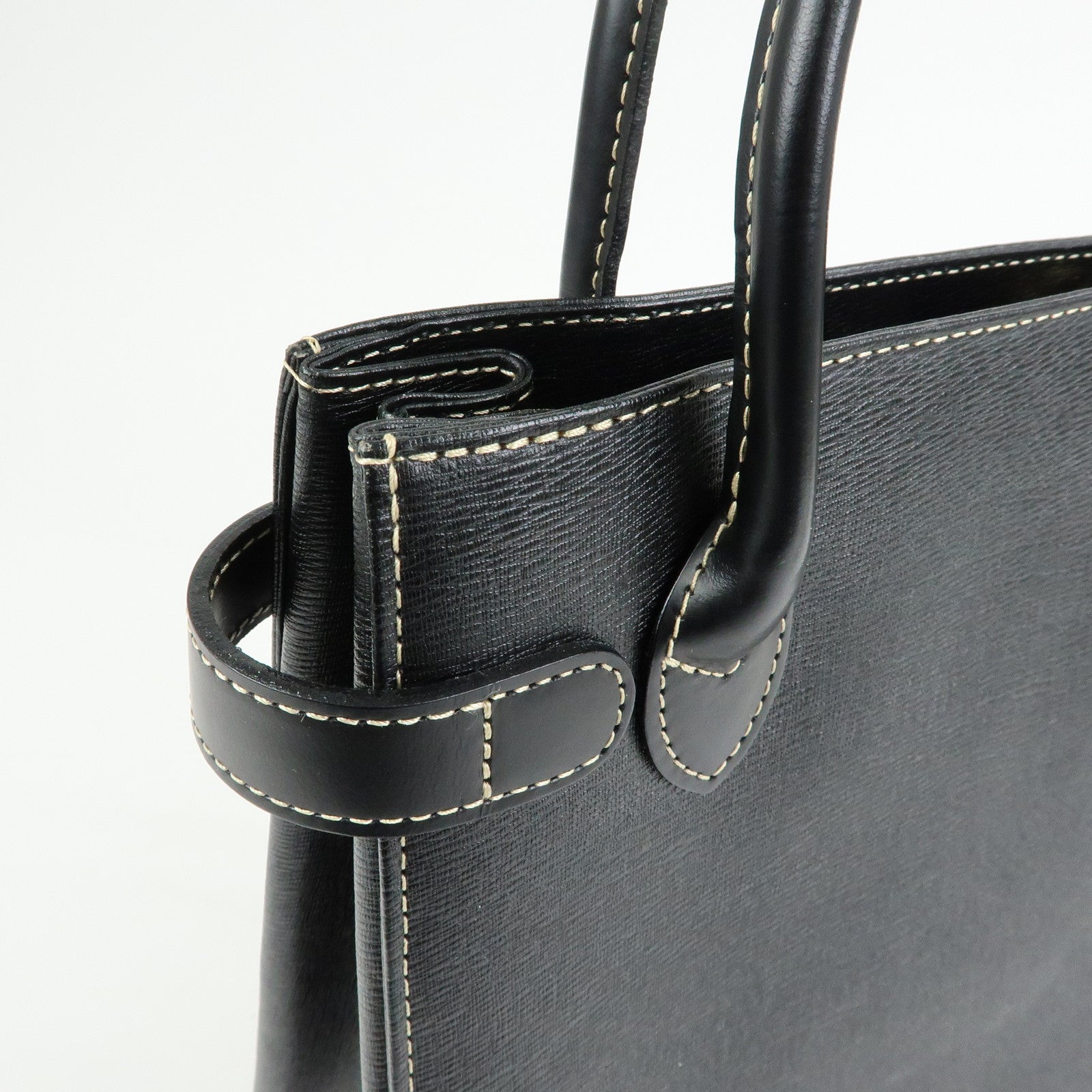 BURBERRY Leather Nova Plaid Hand Bag Tote Bag Black