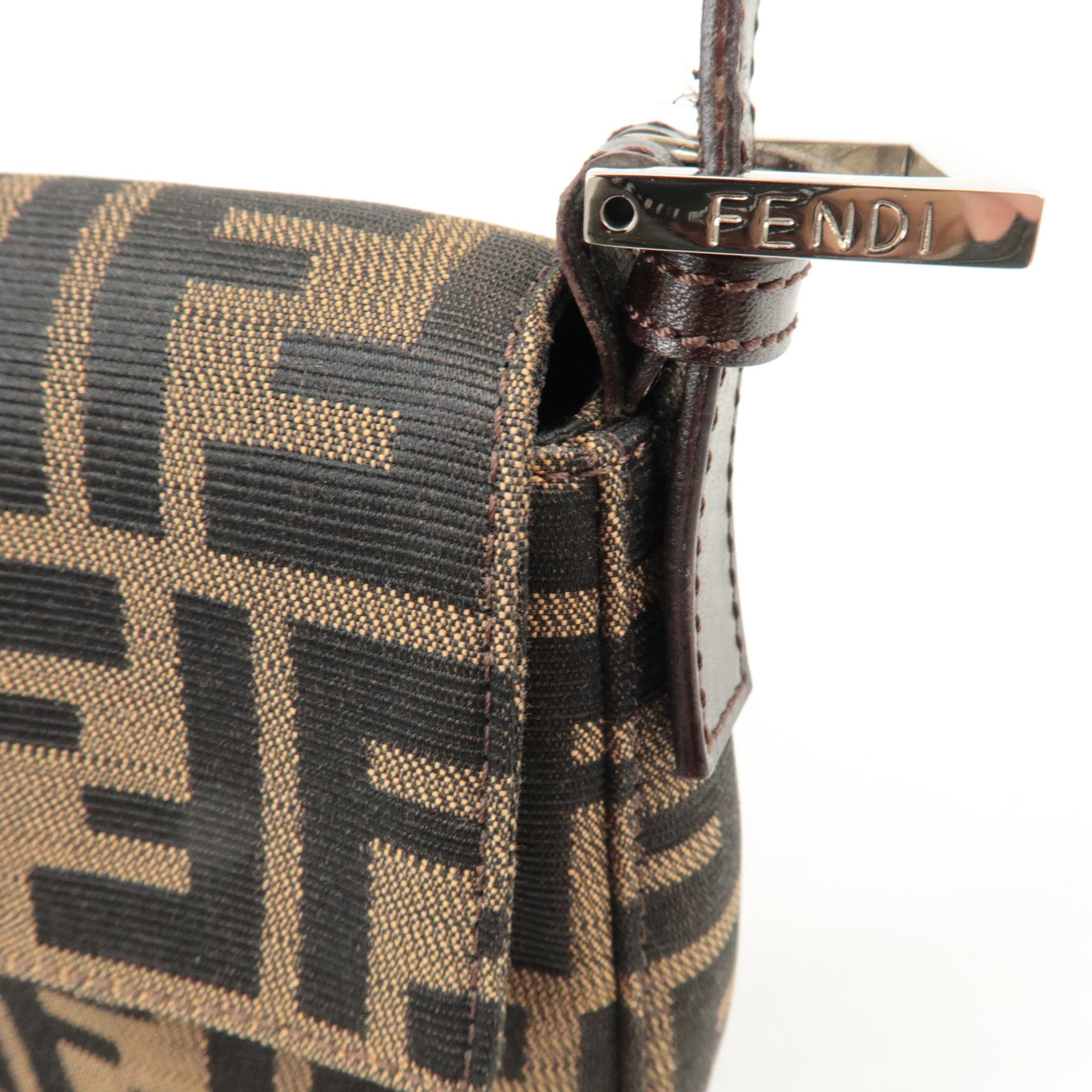 FENDI Mamma Baguette Zucca Canvas Shoulder Bag Black Brown 26421 Used