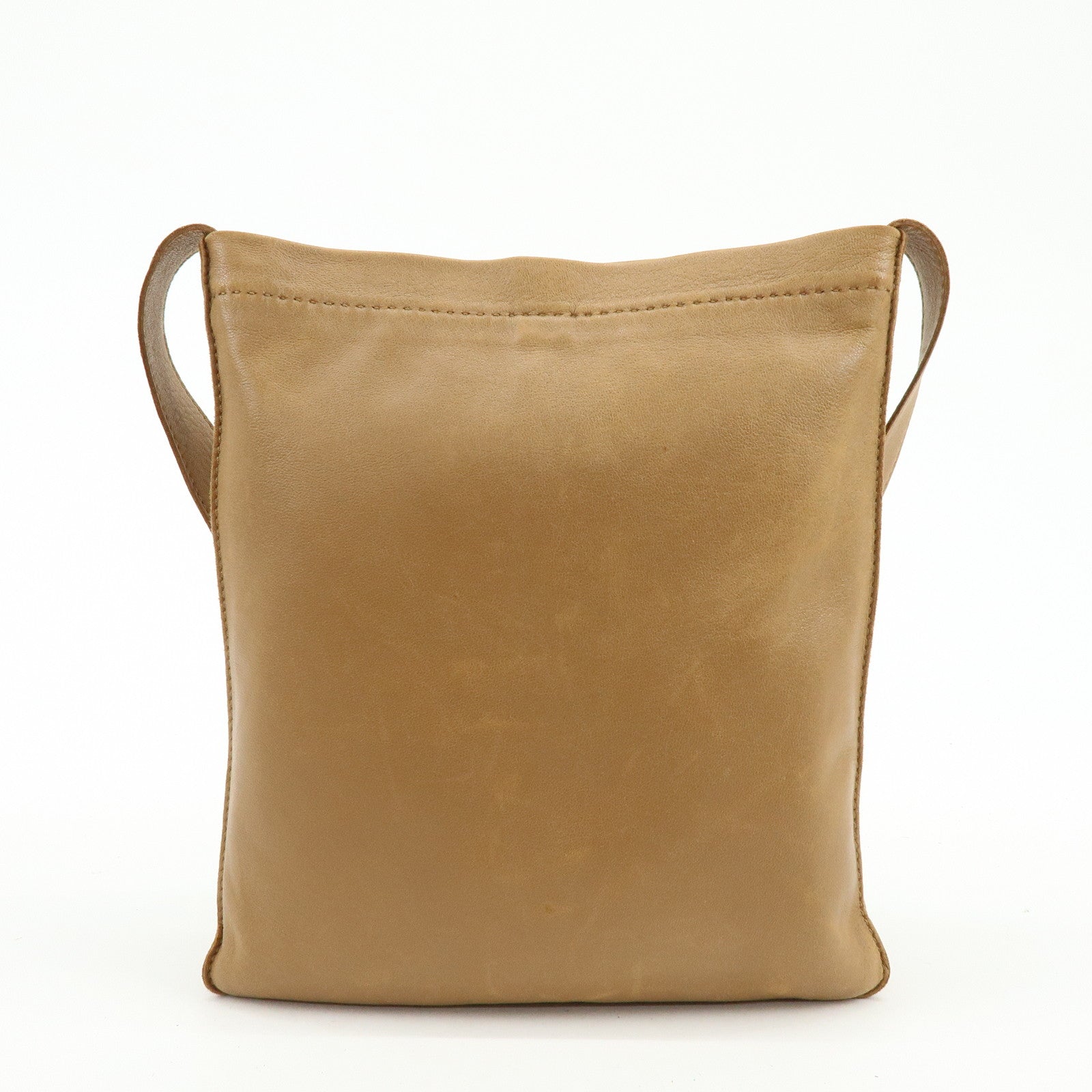 HERMES Leather Clou de Selle Shoulder Bag Crossbody Bag Brown