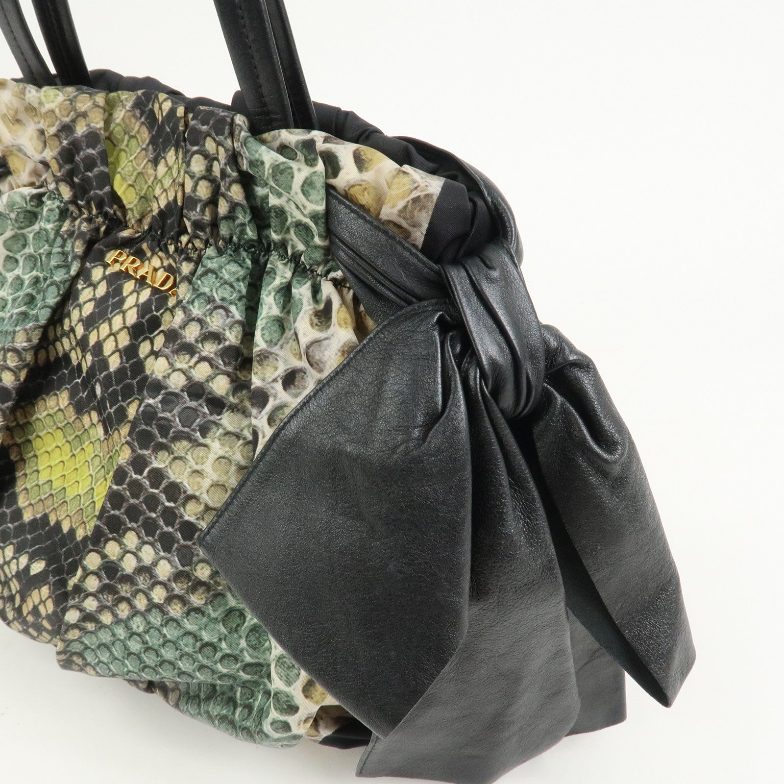 PRADA Logo Nylon Nappa Leather Shoulder Bag Black Green BR4230