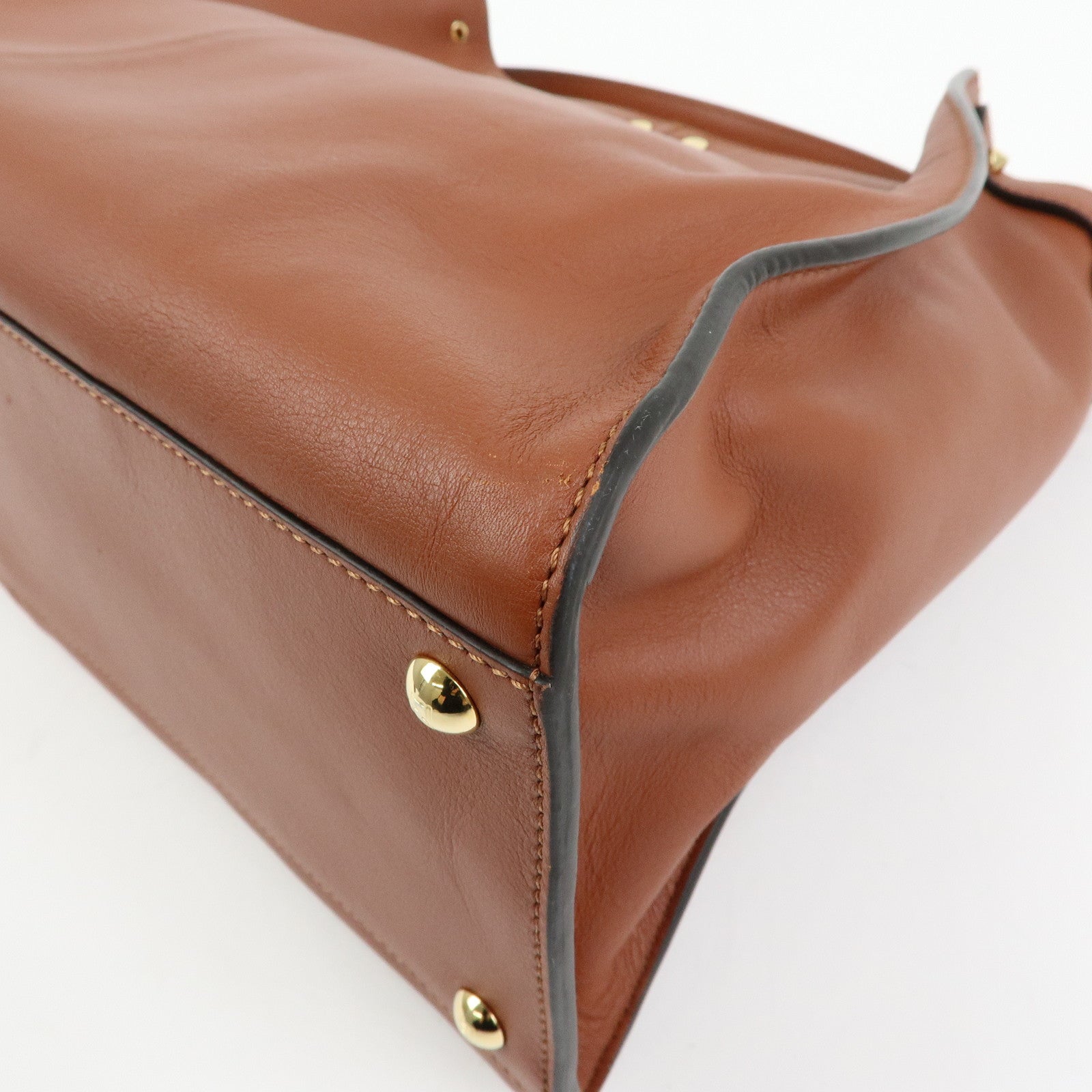 FENDI Peekaboo X‑Lite Leather Shoulder Bag Hand Bag Brown 8BN304