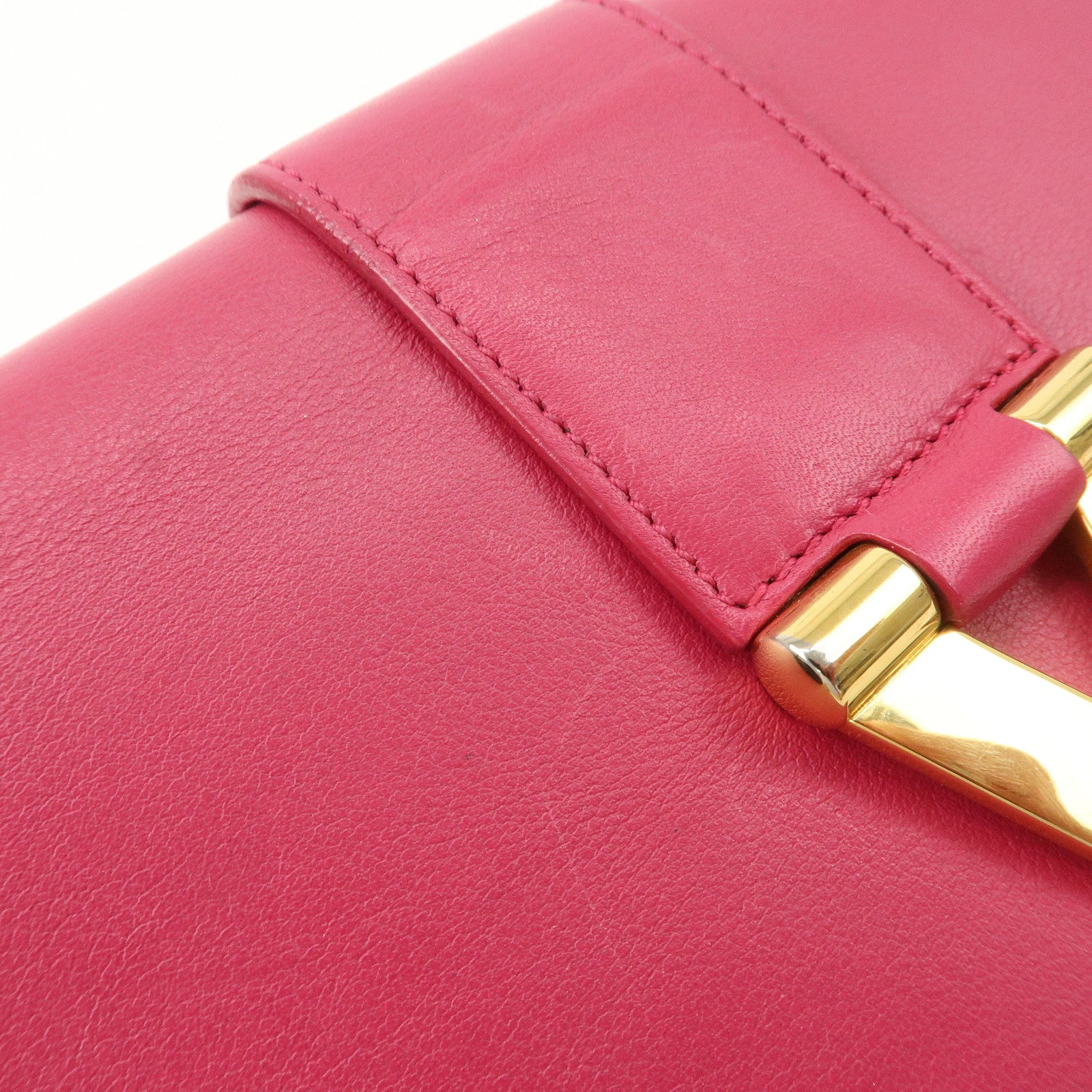 SAINT LAURENT PARIS Leather Clutch Bag Pink Gold HDW Used