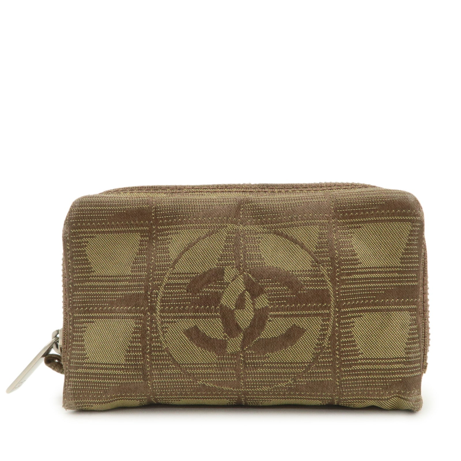 CHANEL New Travel Line Nylon Jacquard Cosmetic Pouch Khaki
