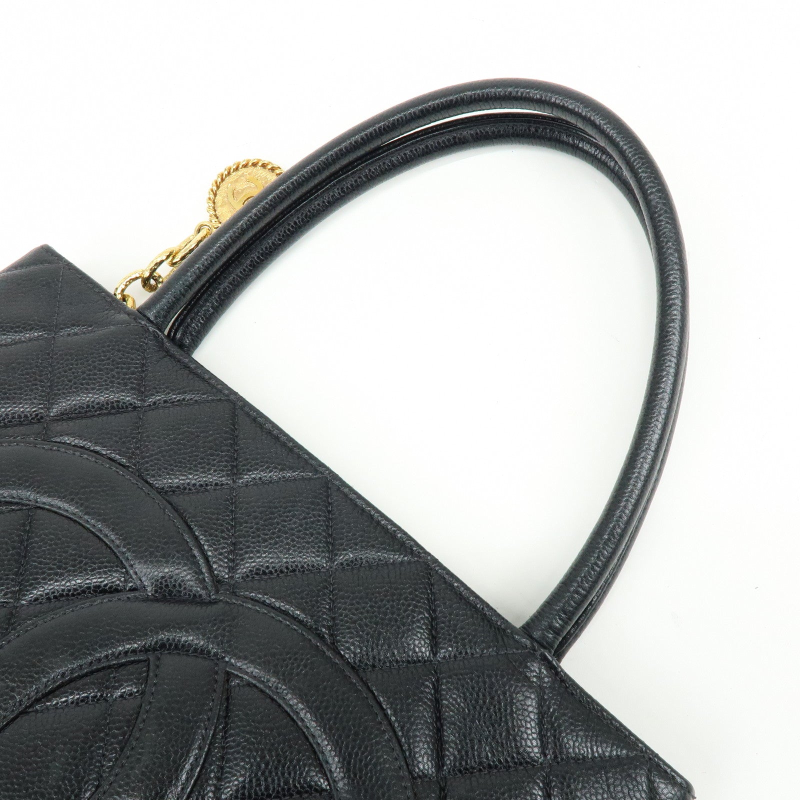 CHANEL Matelasse COCO Mark Medallion Tote Bag Hand Bag Black A01804