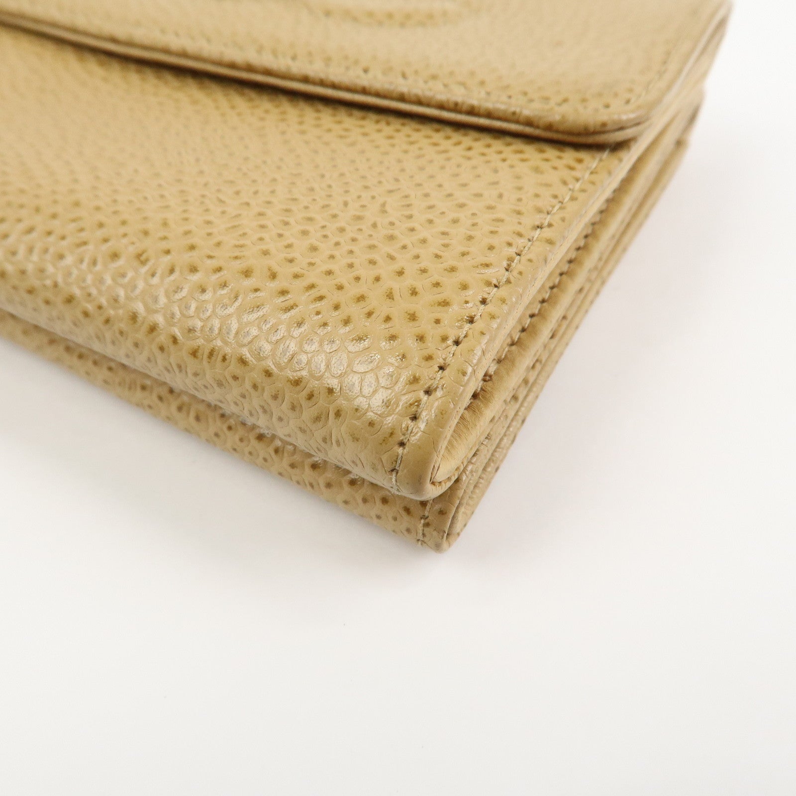CHANEL COCO Mark Caviarskin Compact Bi-fold Wallet Beige