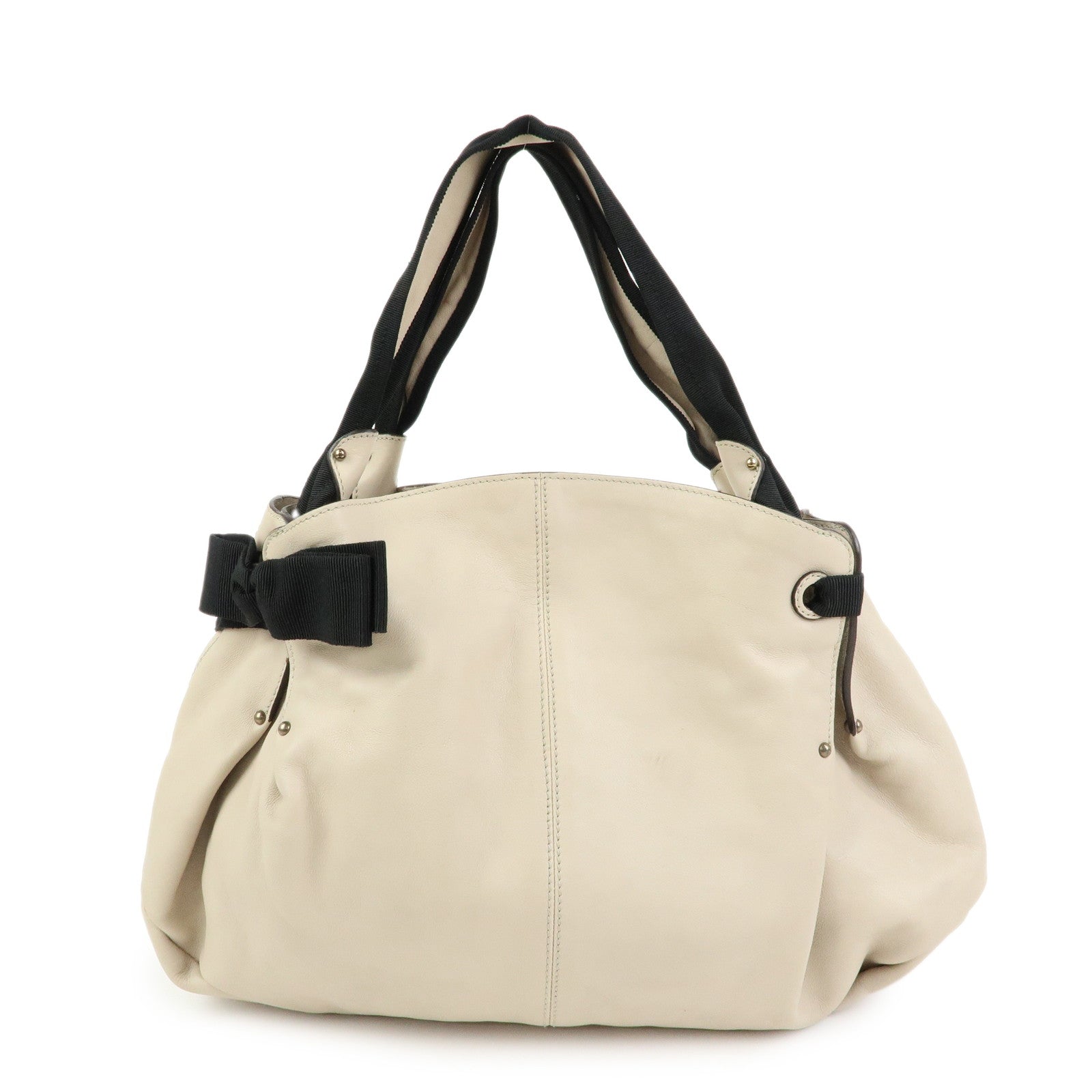 Ferragamo Vara Ribbon Leather Tote Bag Shoulder Bag Ivory Black