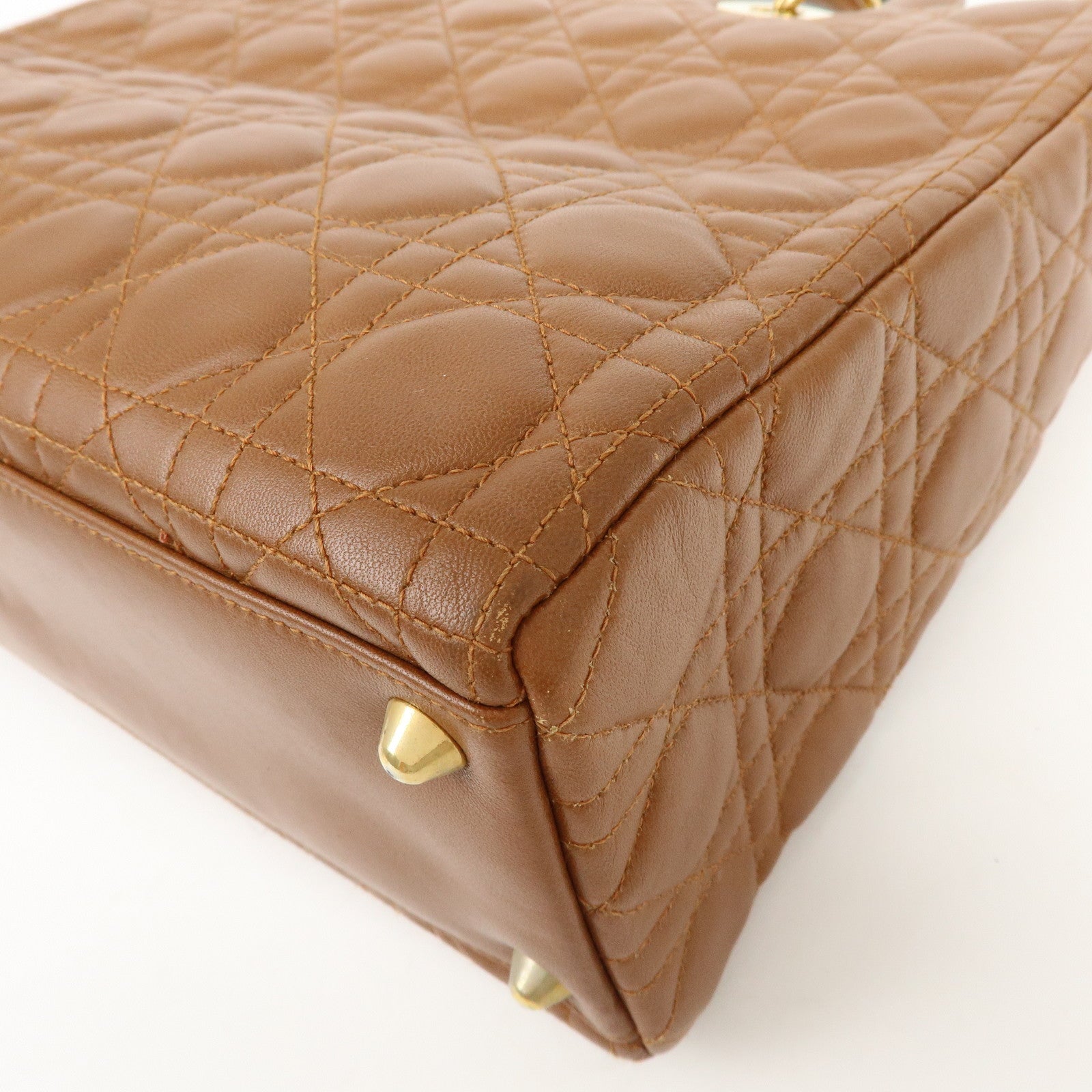 Christian Dior Cannage Large Lamb Skin 2Way Bag Hand Bag Camel