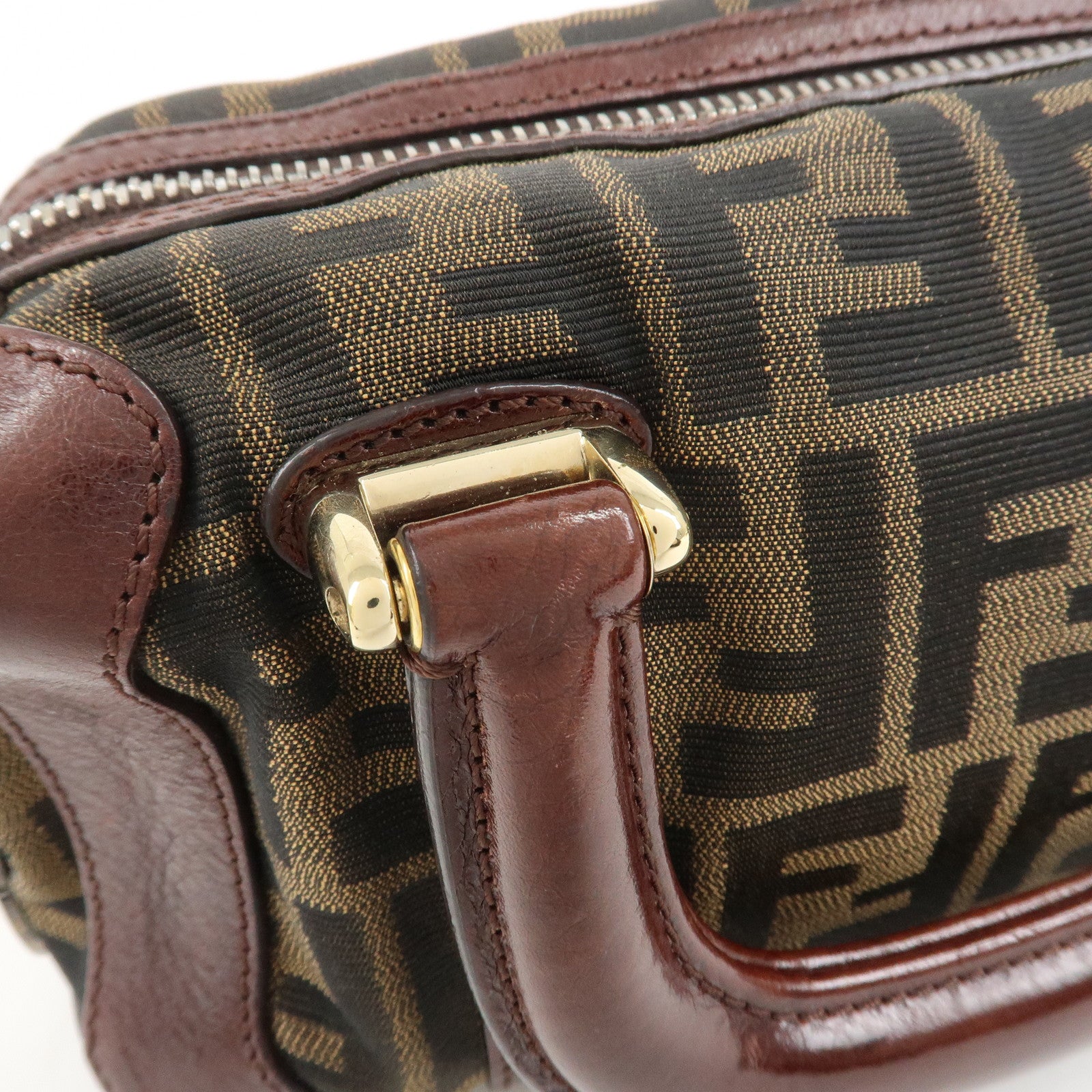 FENDI Zucca Canvas Leather 2Way Bag Mini Boston Bag Hand Bag 8BL084