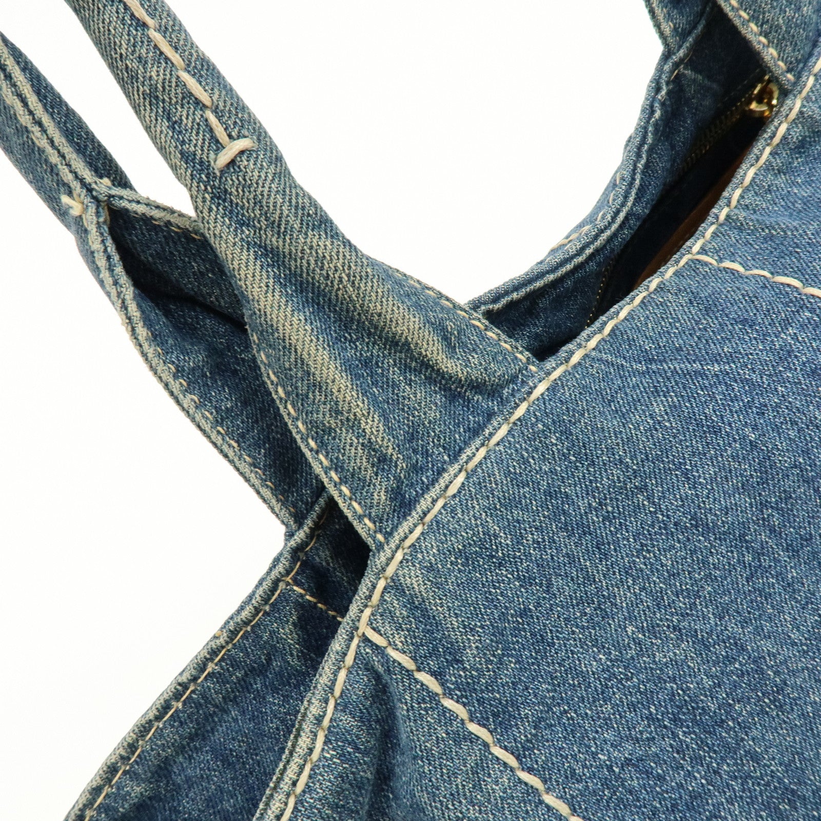 PRADA Logo Canapa Canvas Denim Large Tote Hand Bag Blue BN1872