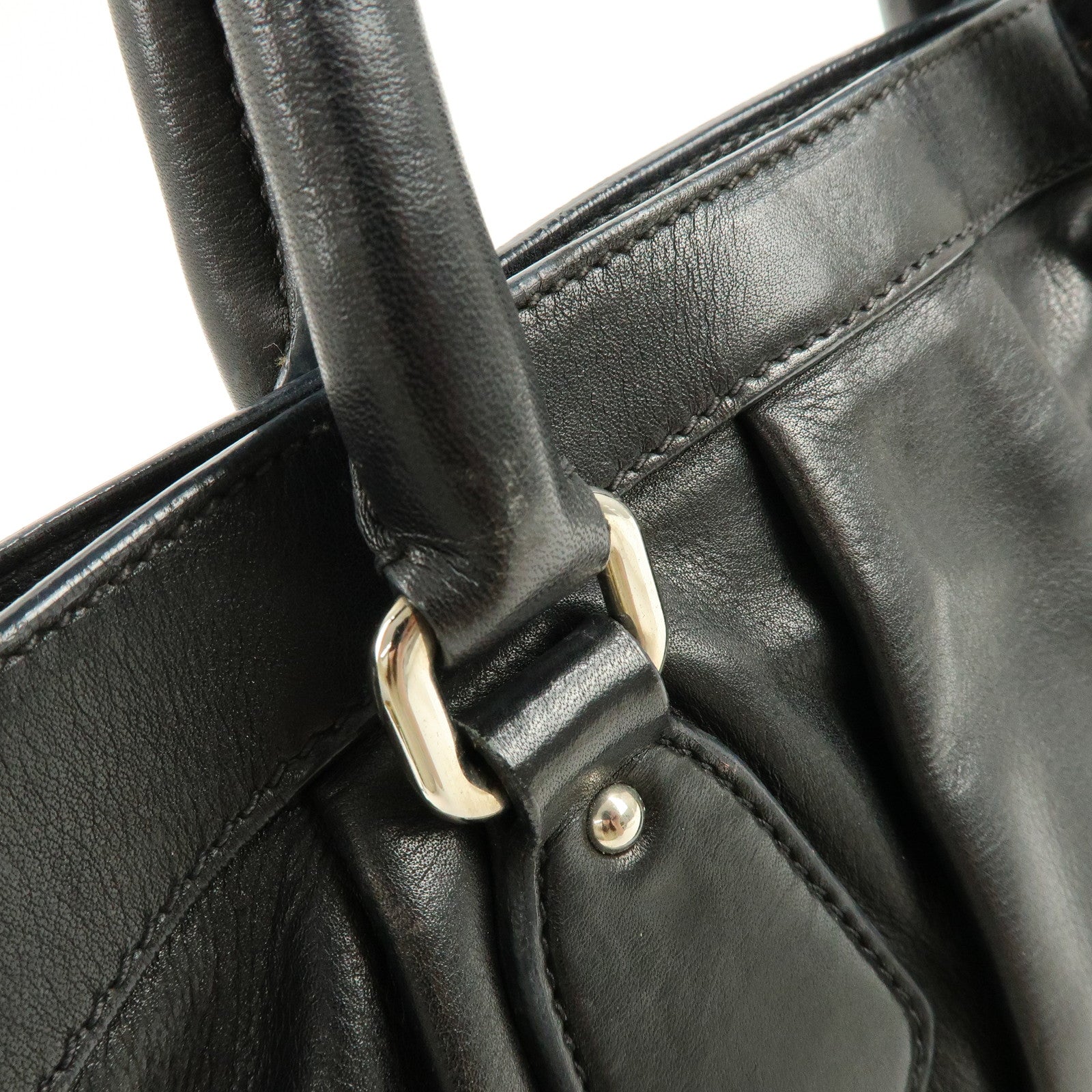 PRADA Logo Leather 2Way Bag Hand Bag Shoulder Bag Black BN1226