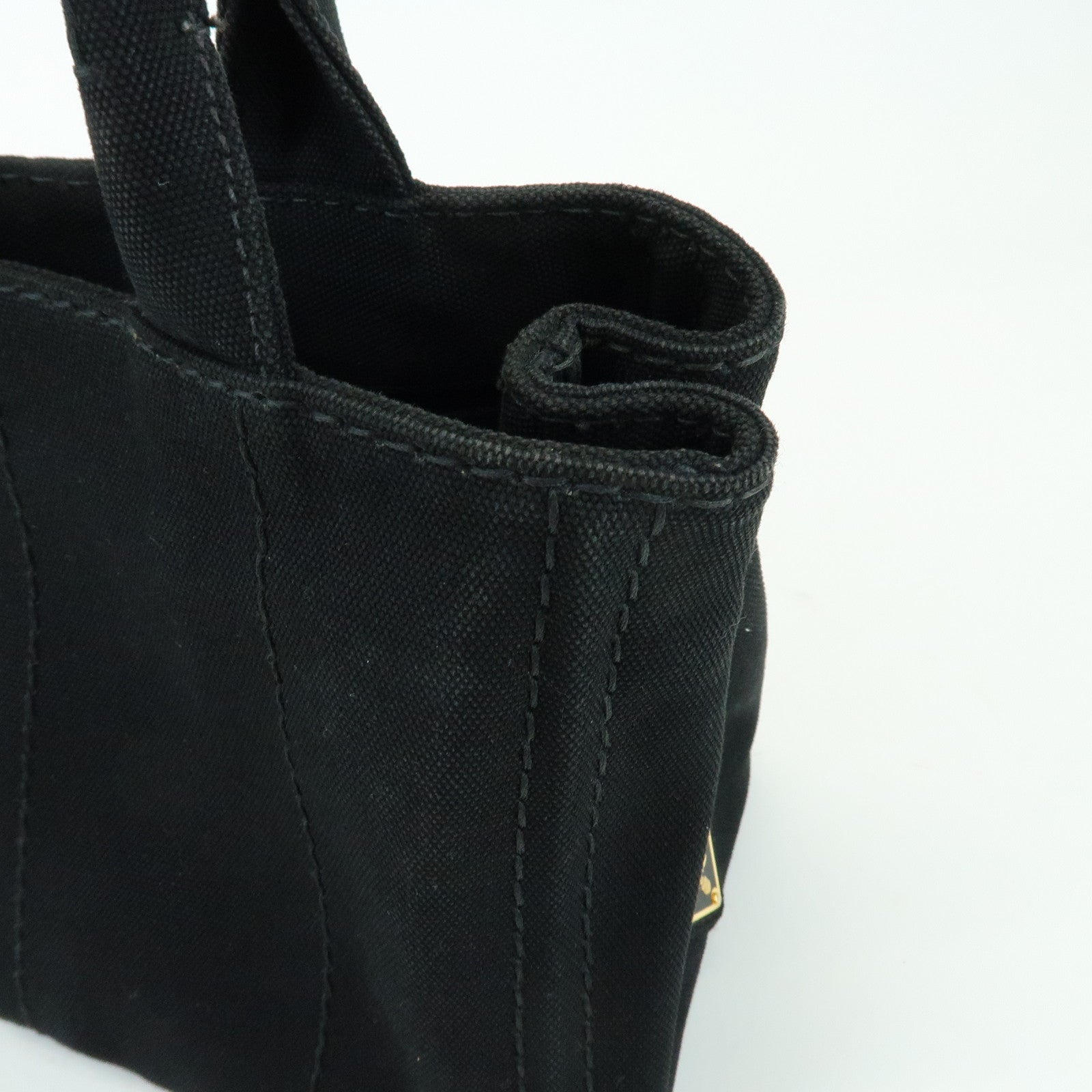 PRADA Triangle Logo Canapa Mini Canvas 2Way Hand Bag Black 1BG439