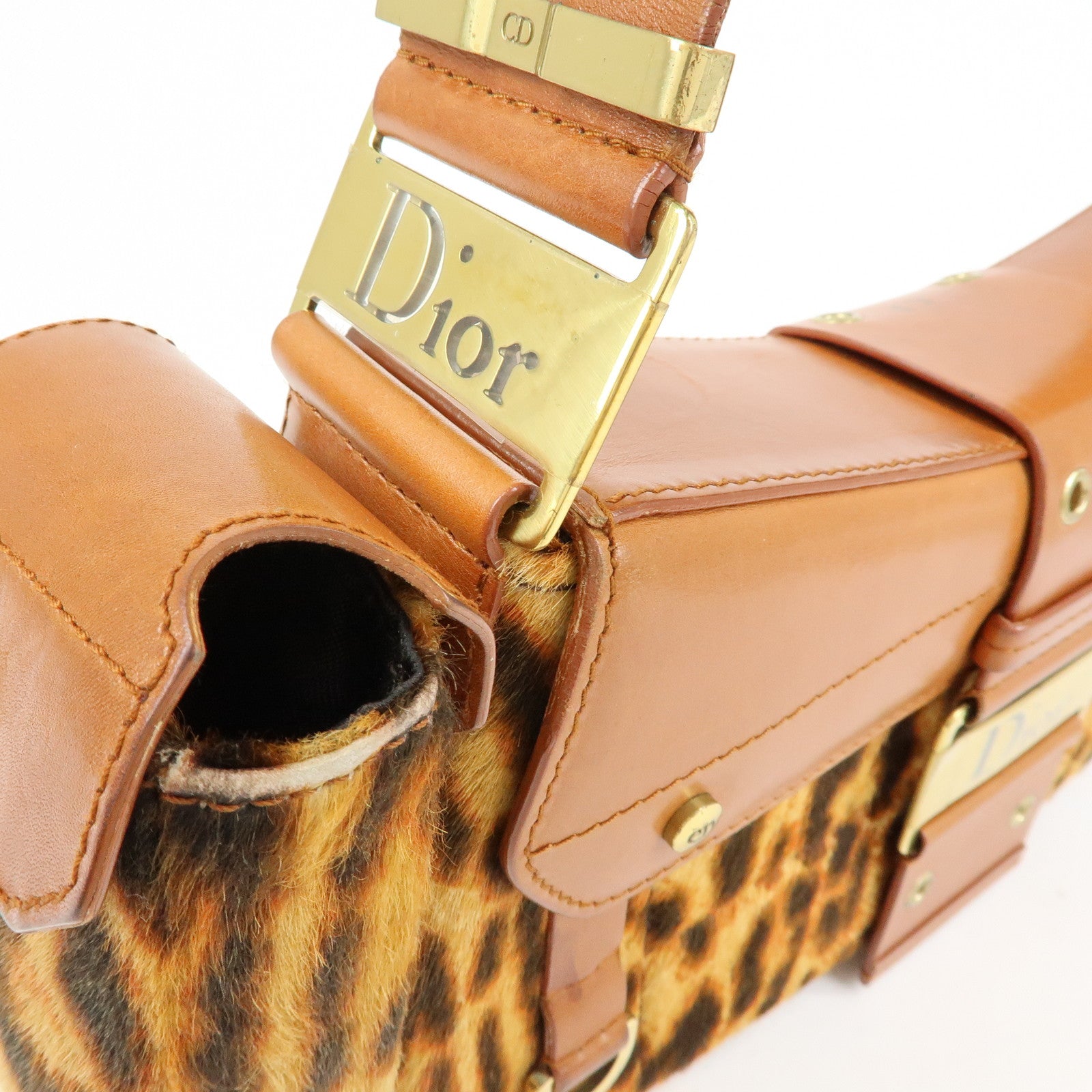 Christian Dior Street Chic Unborn Calf Leather Hand Bag Leopard