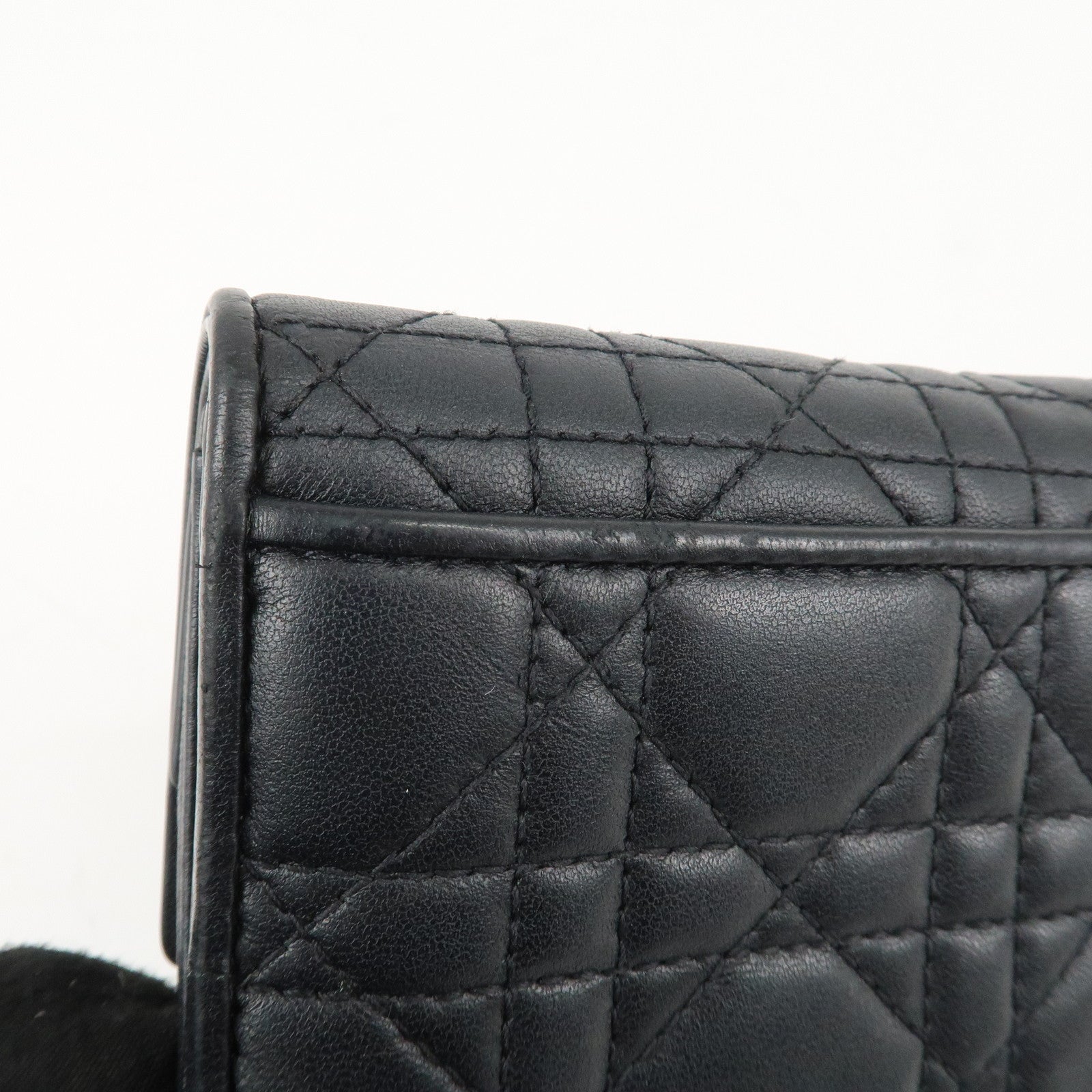 Christian Dior Cannage Leather Tri-fold Wallet Black Used