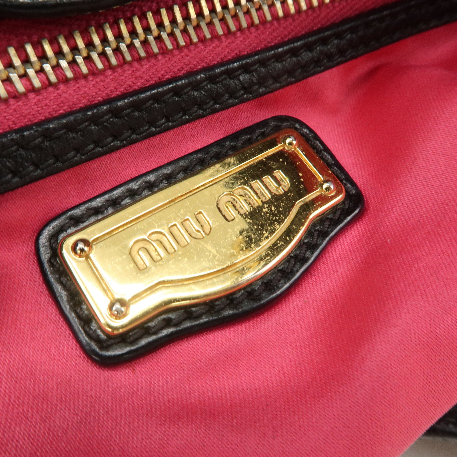 MIU MIU Logo Leather 2Way Bag Hand Bag Shoulder Bag Black