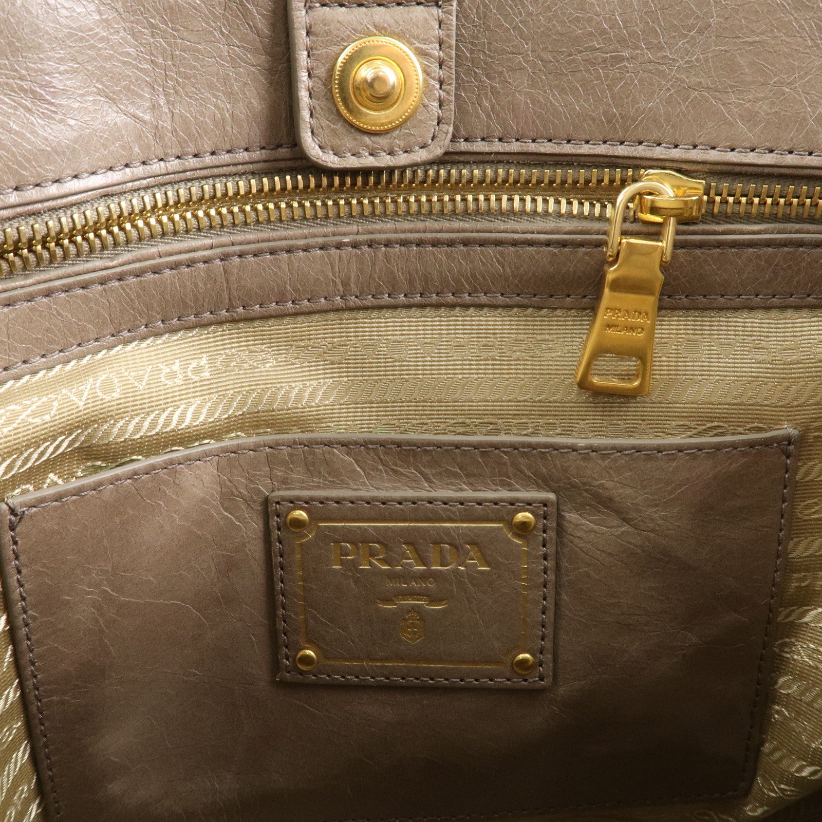 PRADA Logo Leather 2Way Bag Hand Bag Shoulder Bag Greige BN2533 Used