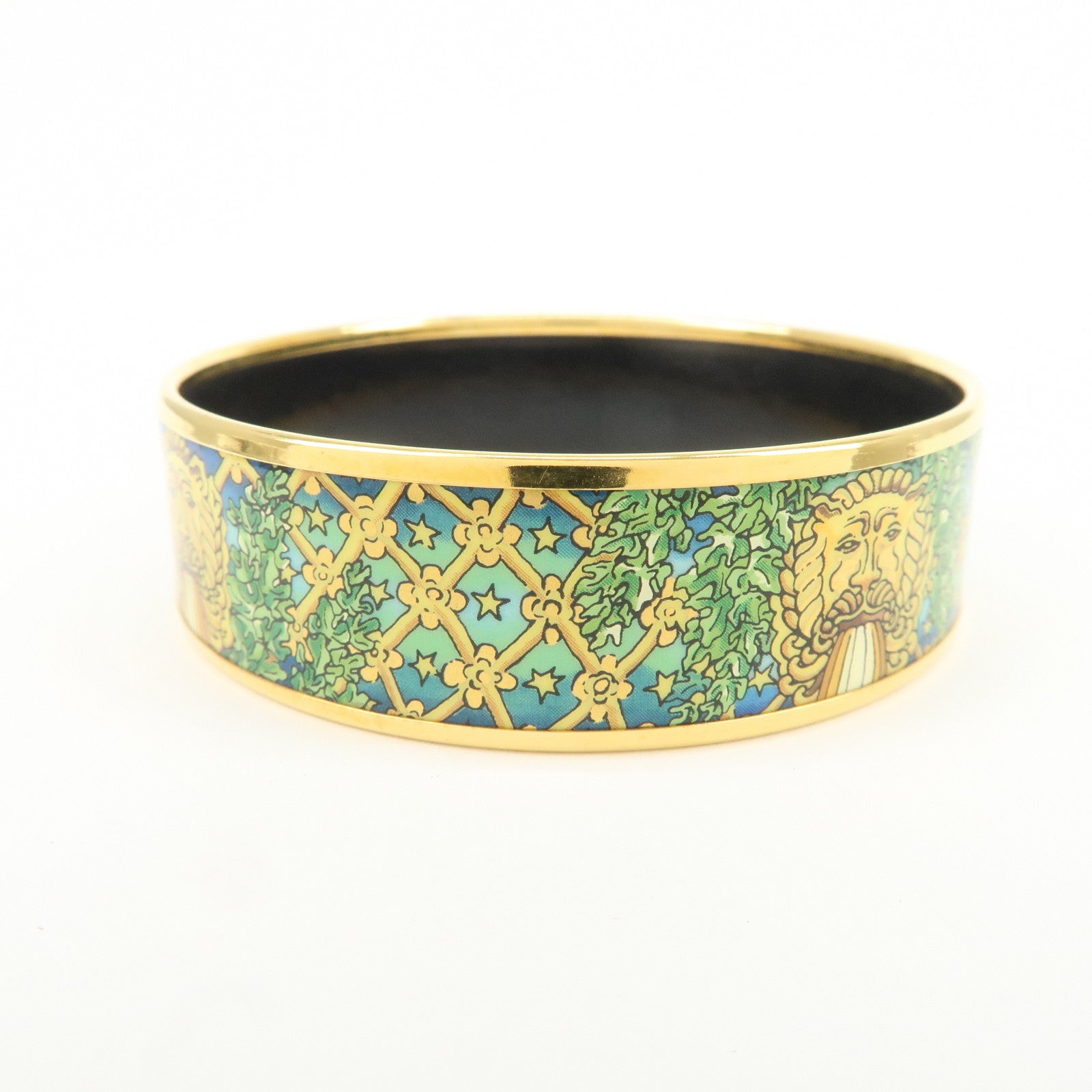 HERMES Email GM Animal Gold Plated Bangle Bracelet Green Gold