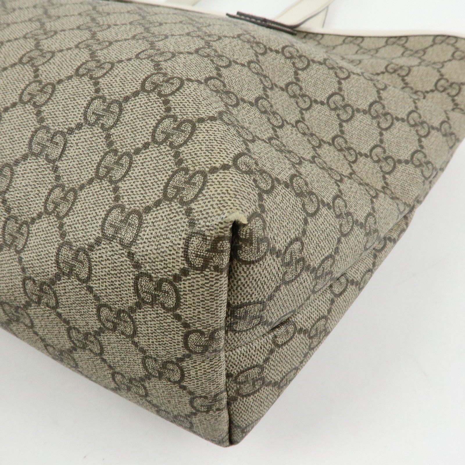 GUCCI GG Supreme Leather Tote Bag Shoulder Bag Beige White 211137