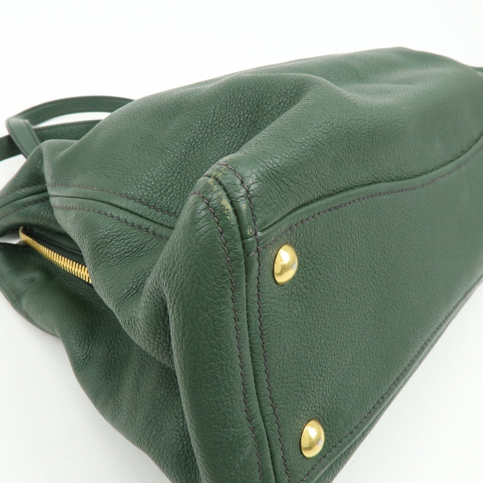 MIU MIU Logo Leather Tote Bag Shoulder Bag Hand Bag Moss Green