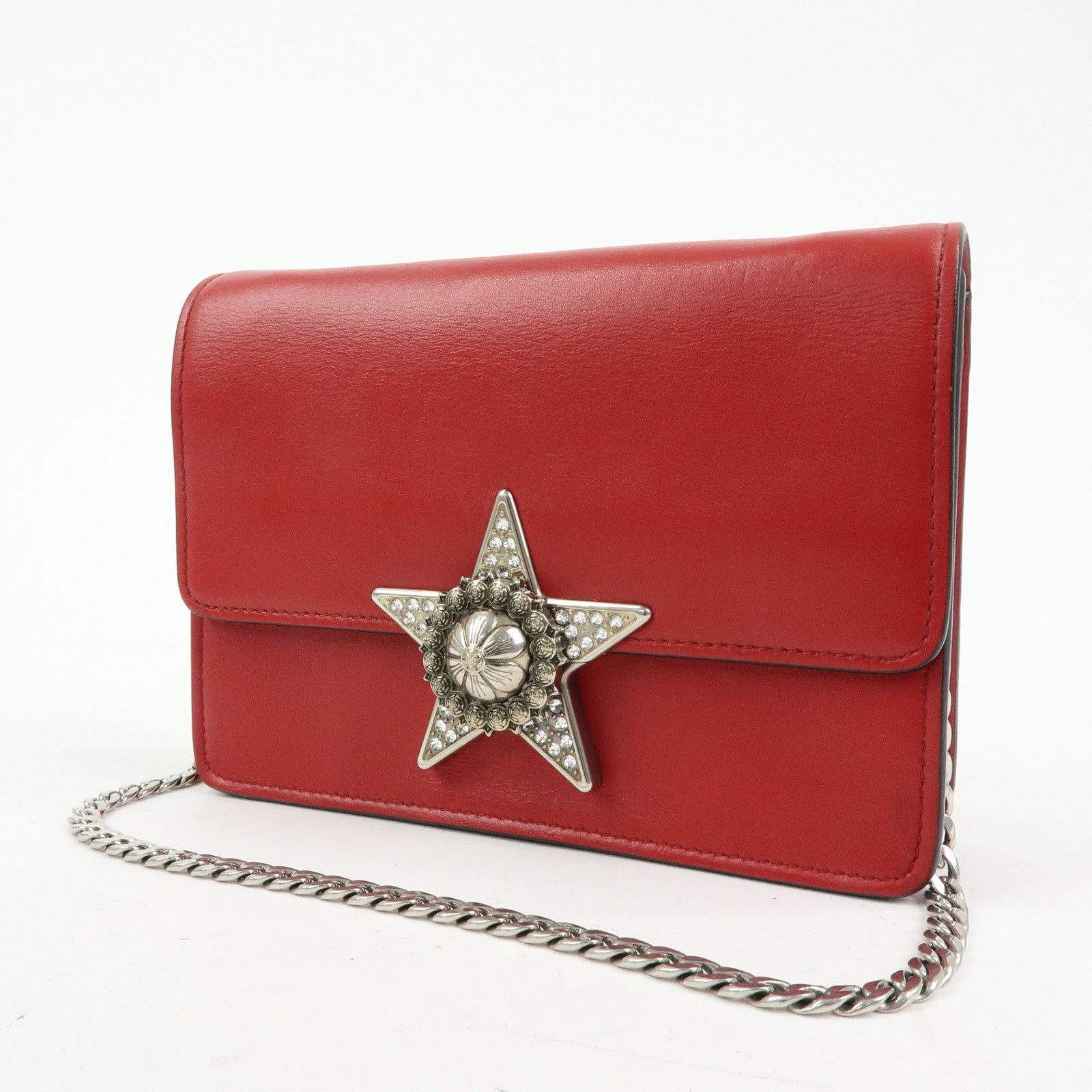 MIU MIU Leather Star Chain Shoulder Bag Crossbody Bag Red