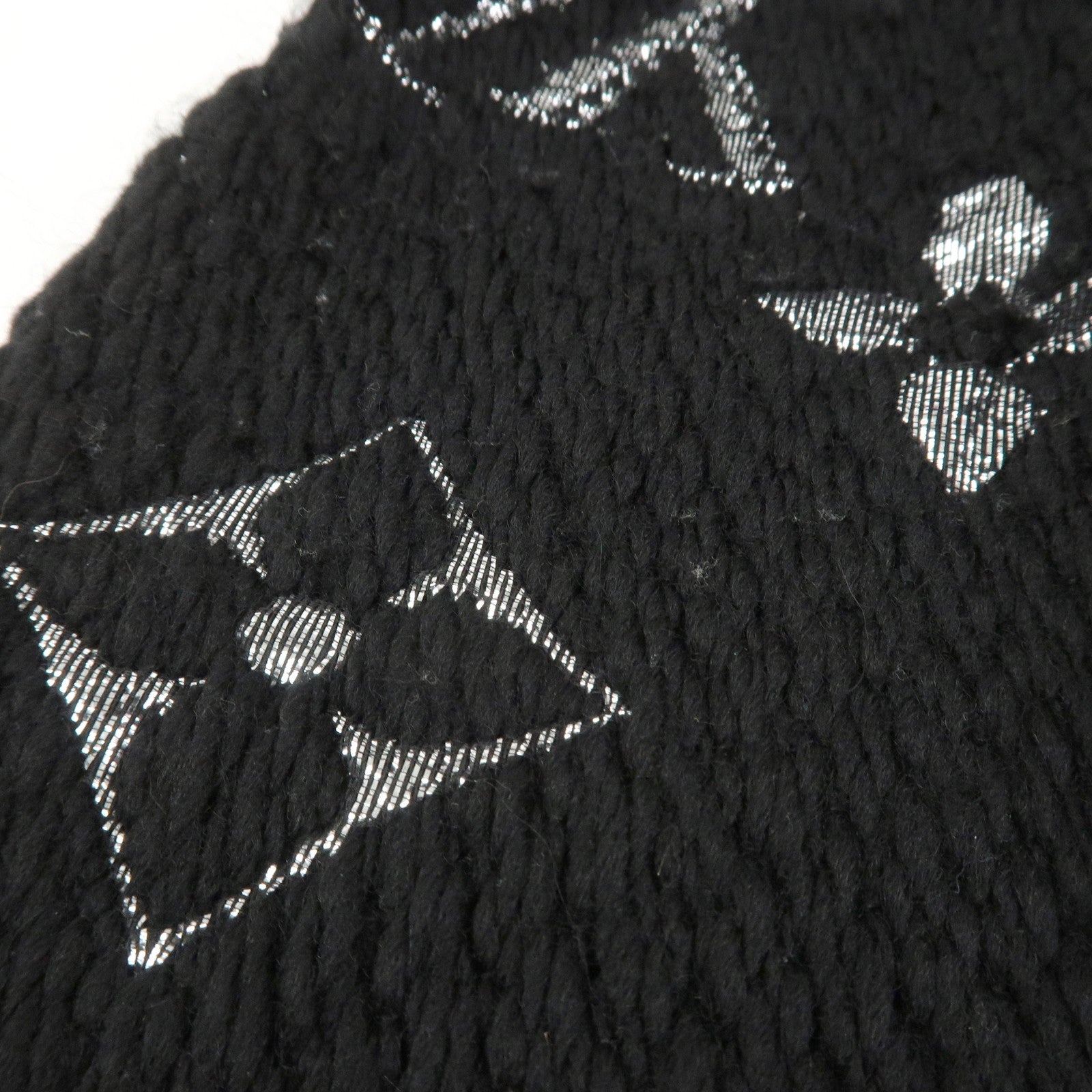 Louis Vuitton Escharp Monogram Shine Wool Silk Scarf Black M75833