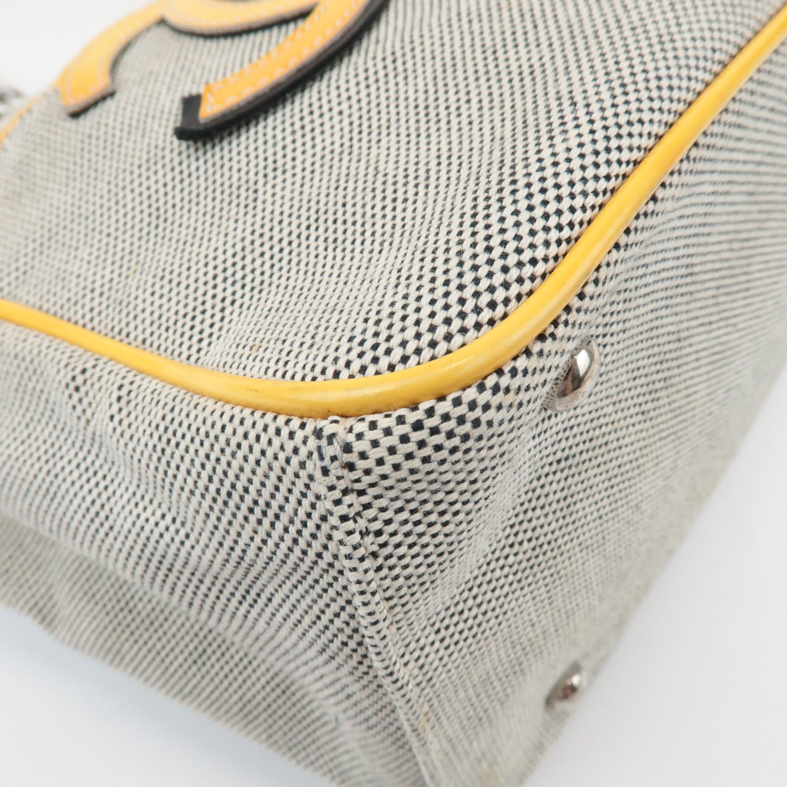 CHANEL COCO Mark No.5 Camellia Canvas Leather Patent Hand Bag A31573 Used