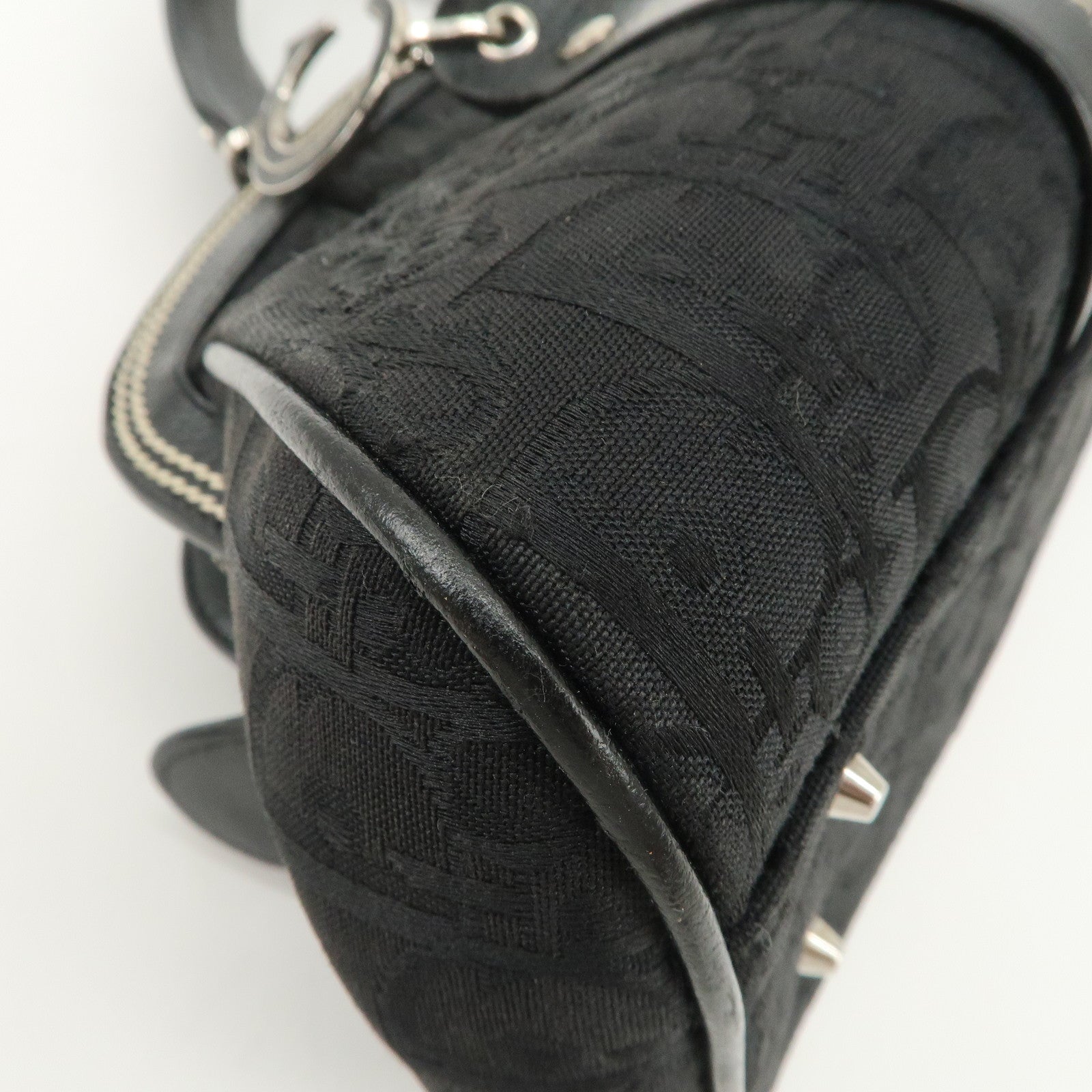 Christian Dior Trotter CD Logo Canvas Leather Hand Bag Black