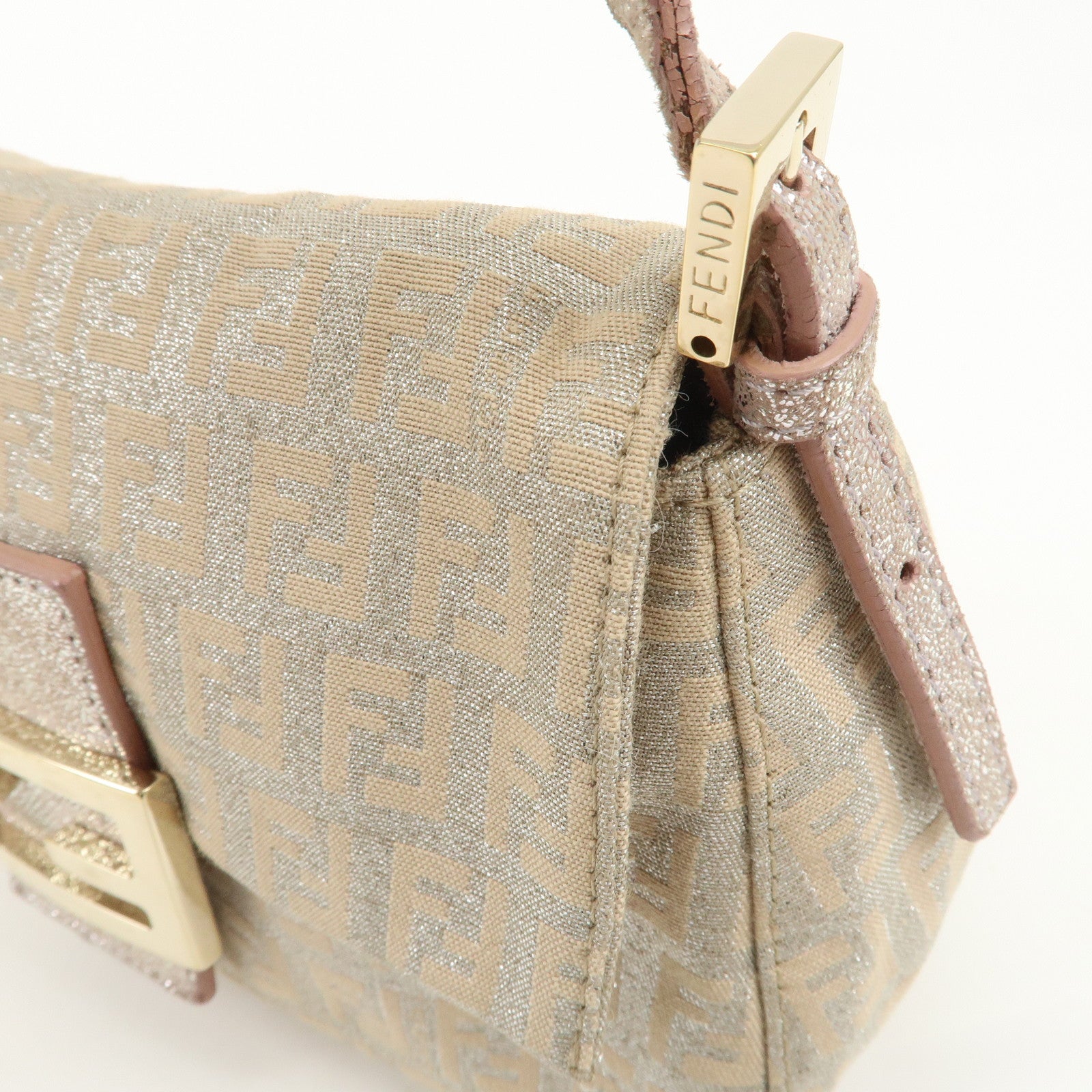 FENDI Mini Mamma Baguette Zucchino Canvas Leather Shoulder Bag 8BR180 Used