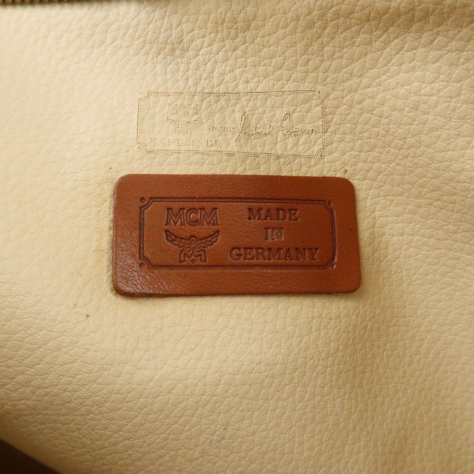 MCM Visetos Leather Clutch Bag Brown Gold Hardware