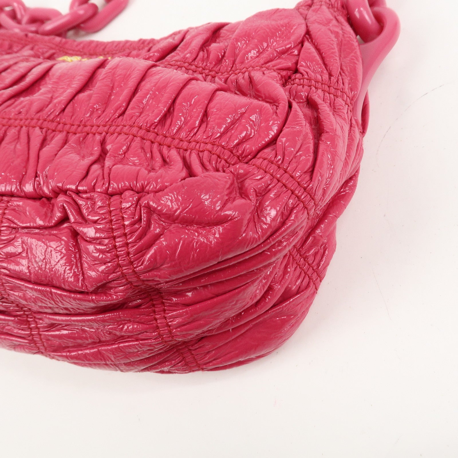 PRADA Logo Patent Leather Chain Shoulder Bag Hand Bag Pink BR4075