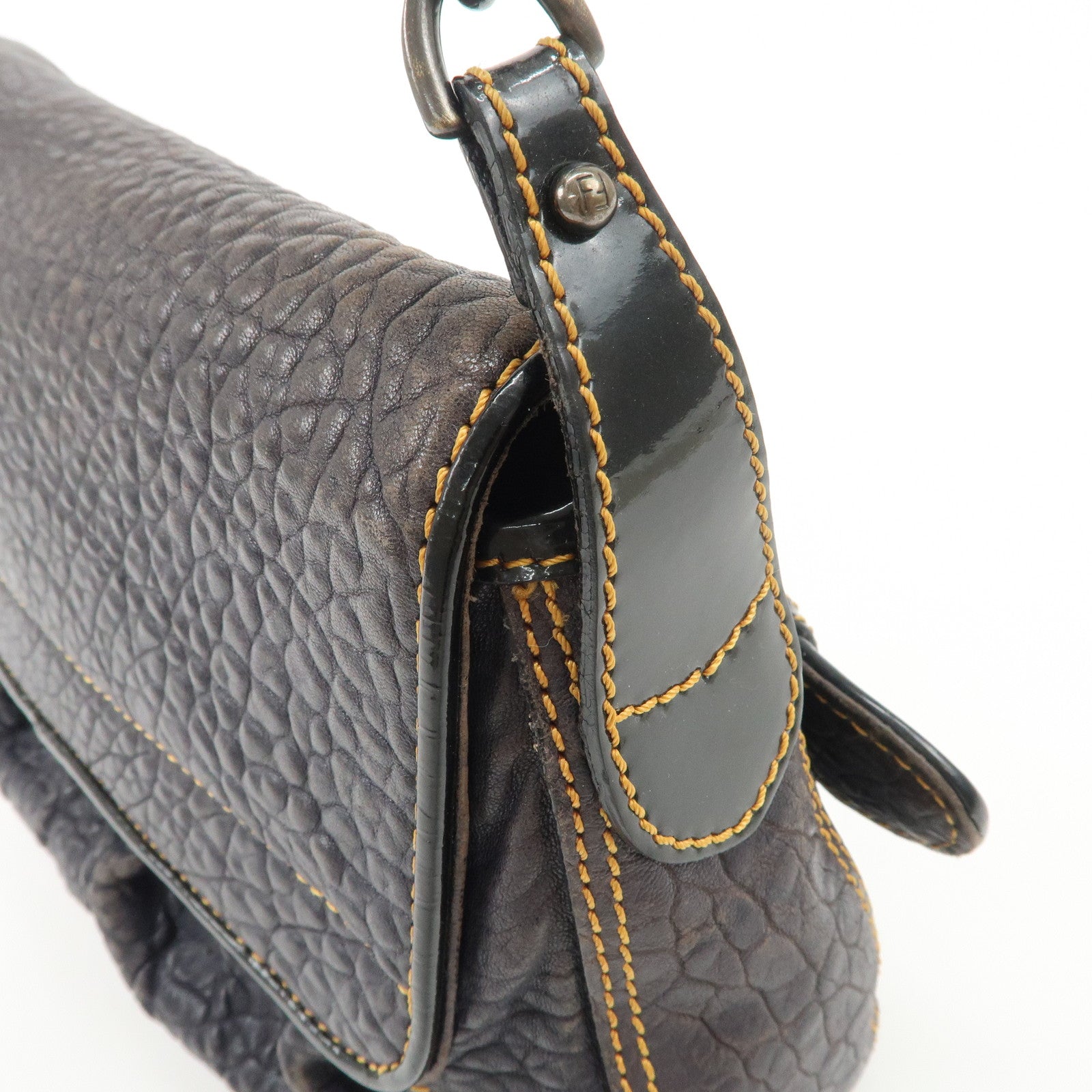 FENDI Leather Patent Leather shoulder Bag Belt Navy 8BR551