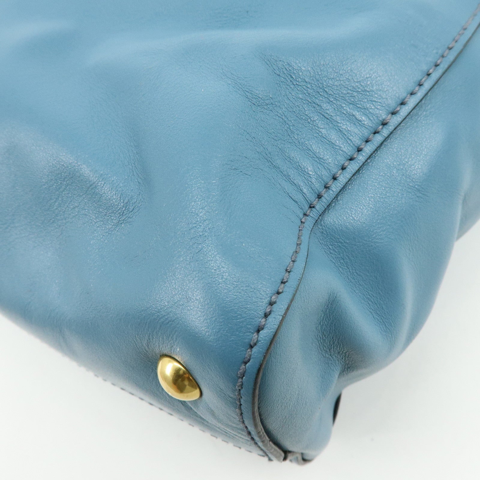 MIU MIU Soft Calf Leather Tote Bag Shoulder Hand Bag Blue R1914S