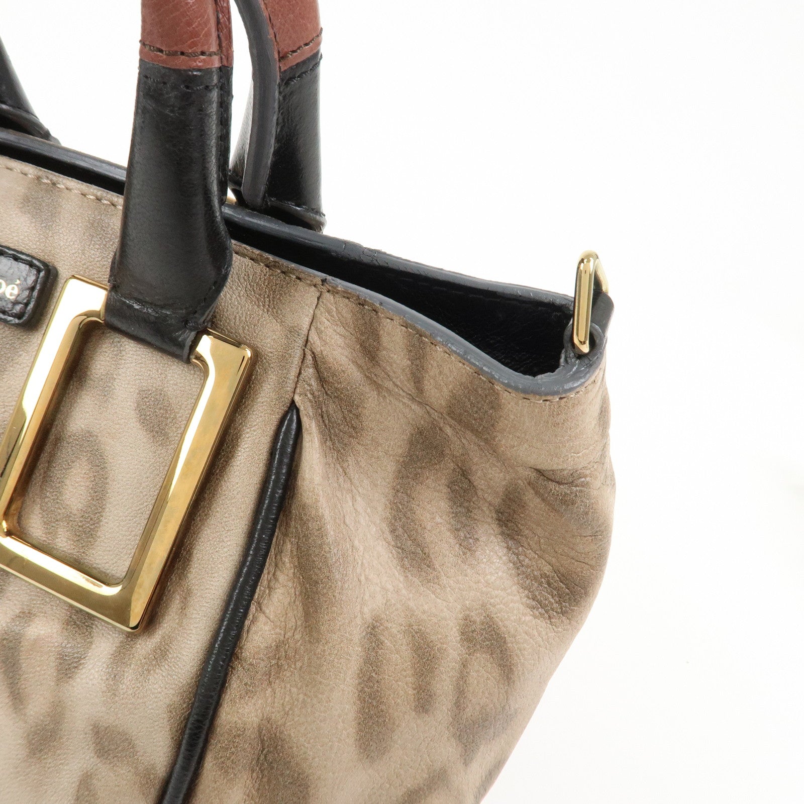 Chloe Logo Leather ETHEL 2Way Bag Hand Bag Shoulder Bag Leopard