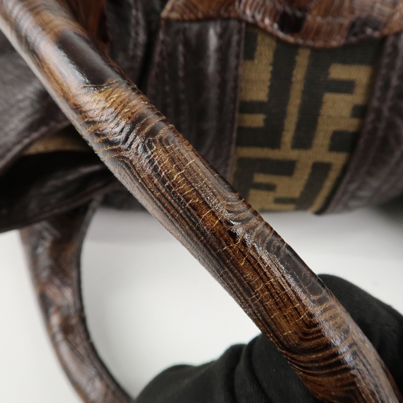 FENDI Zucca Mini Spy Canvas Leather Hand Bag Brown Black 8BR589 Used