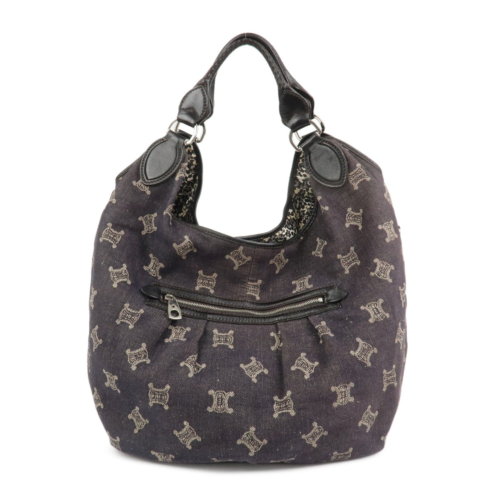 CELINE Macadam Denim Leather 2Way Shoulder Bag Indigo Blue Brown