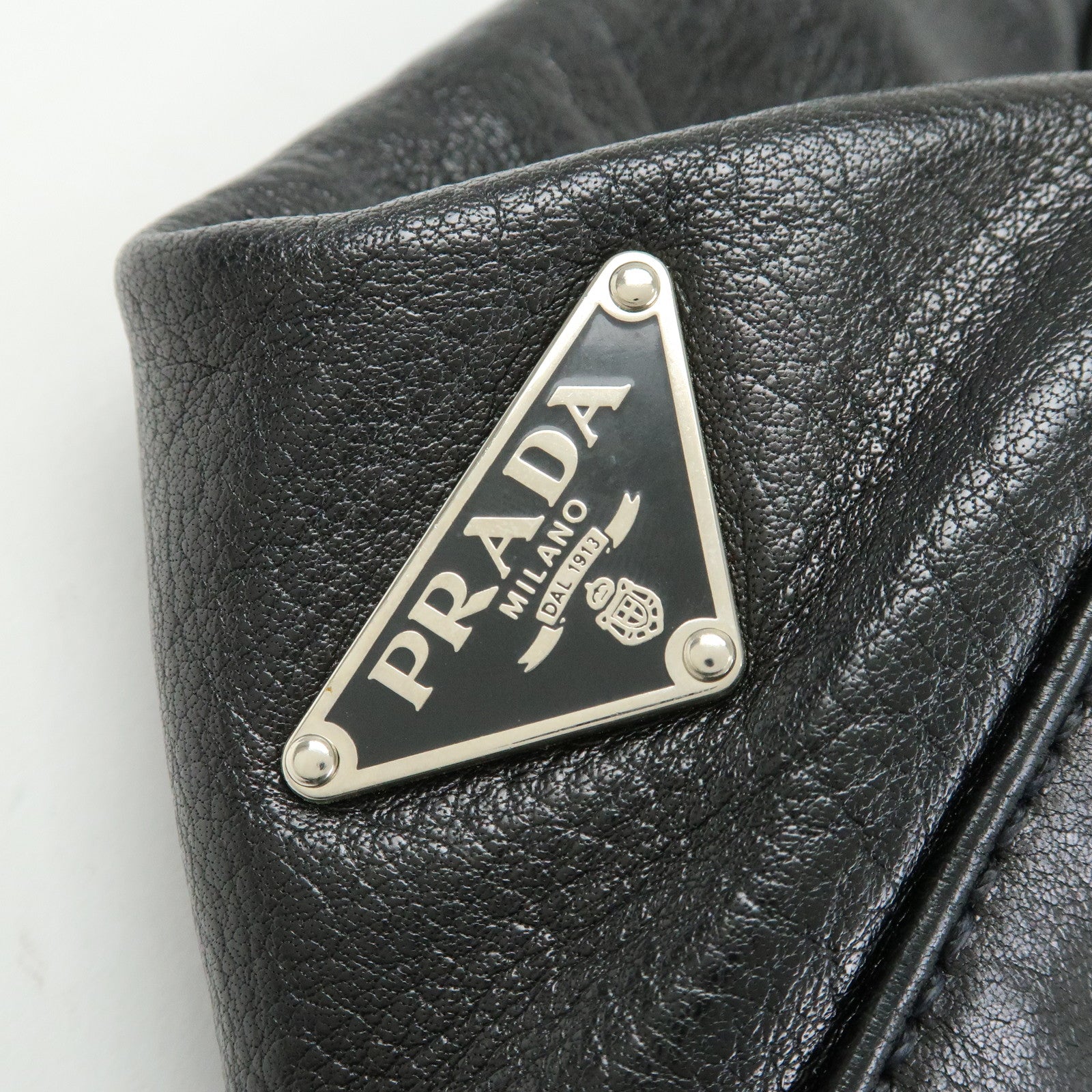 PRADA Triangle Logo Leather Hand Bag Shoulder Bag Black