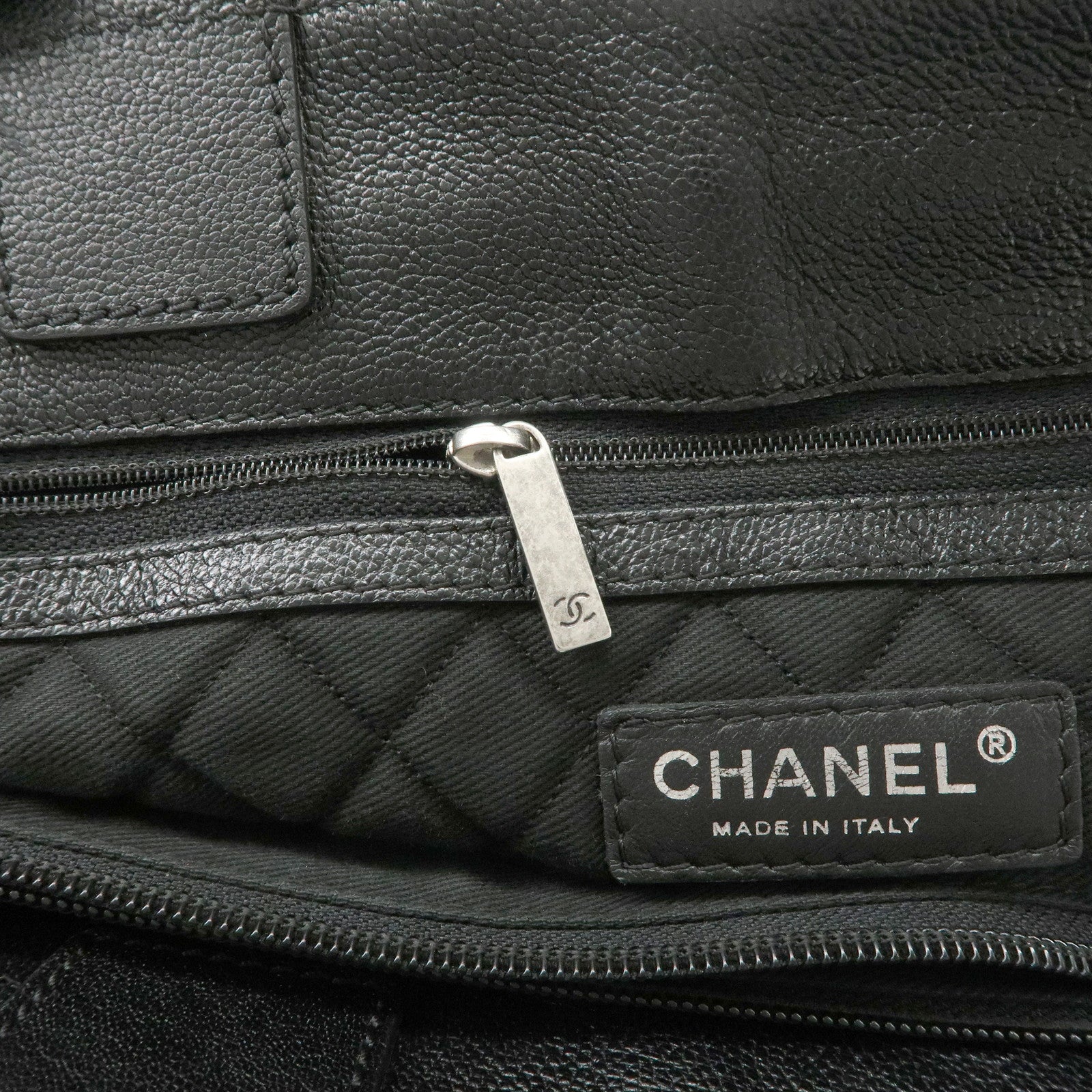 CHANEL COCO Mark Calf Leather Punching Tote Bag Black A33936 Used