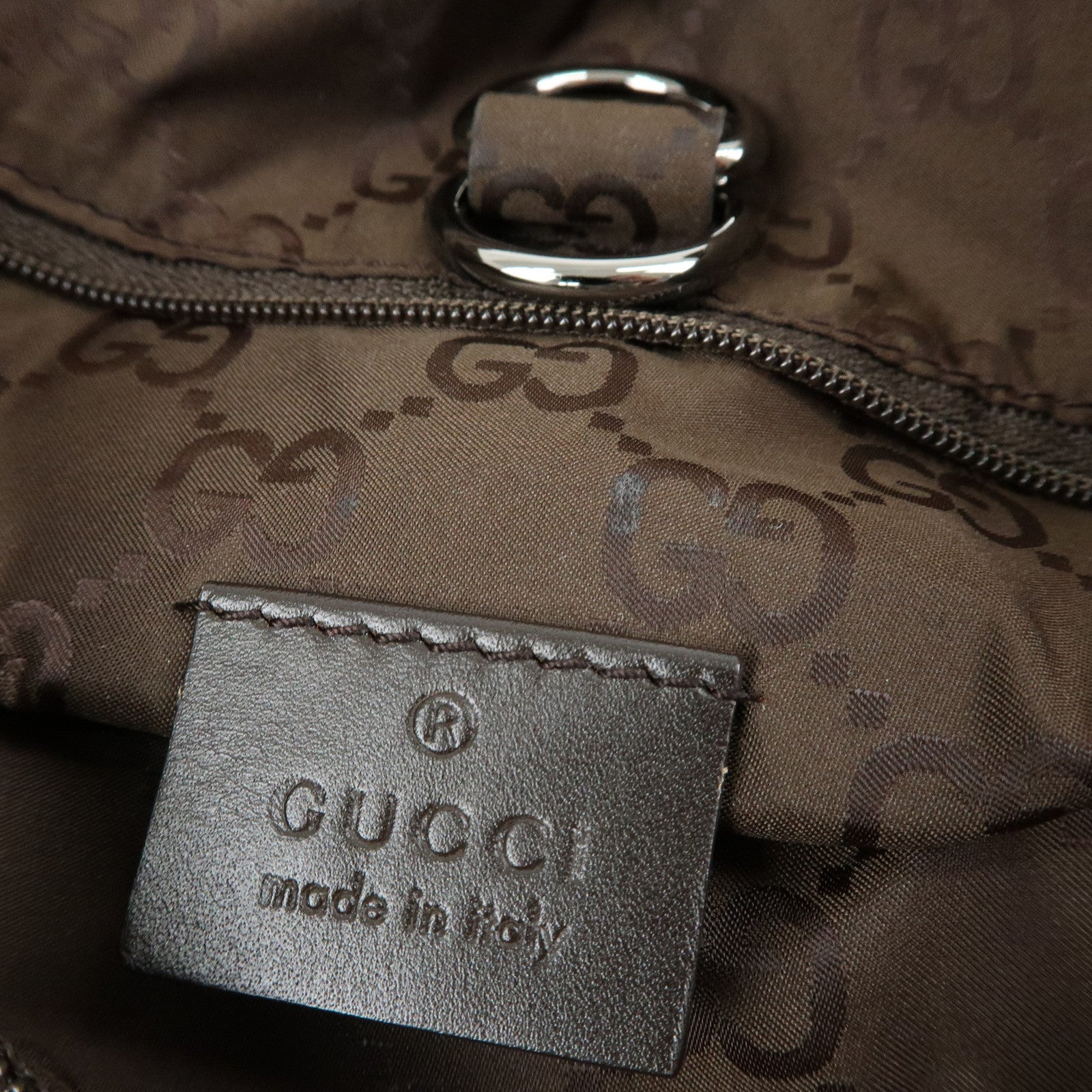 GUCCI GG Nylon Leather Backpack Brown 223670