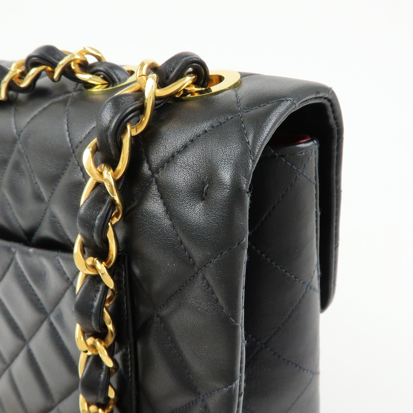 CHANEL Jumbo Matelasse 34 Lamb Skin Flap Shoulder Bag Black A01094