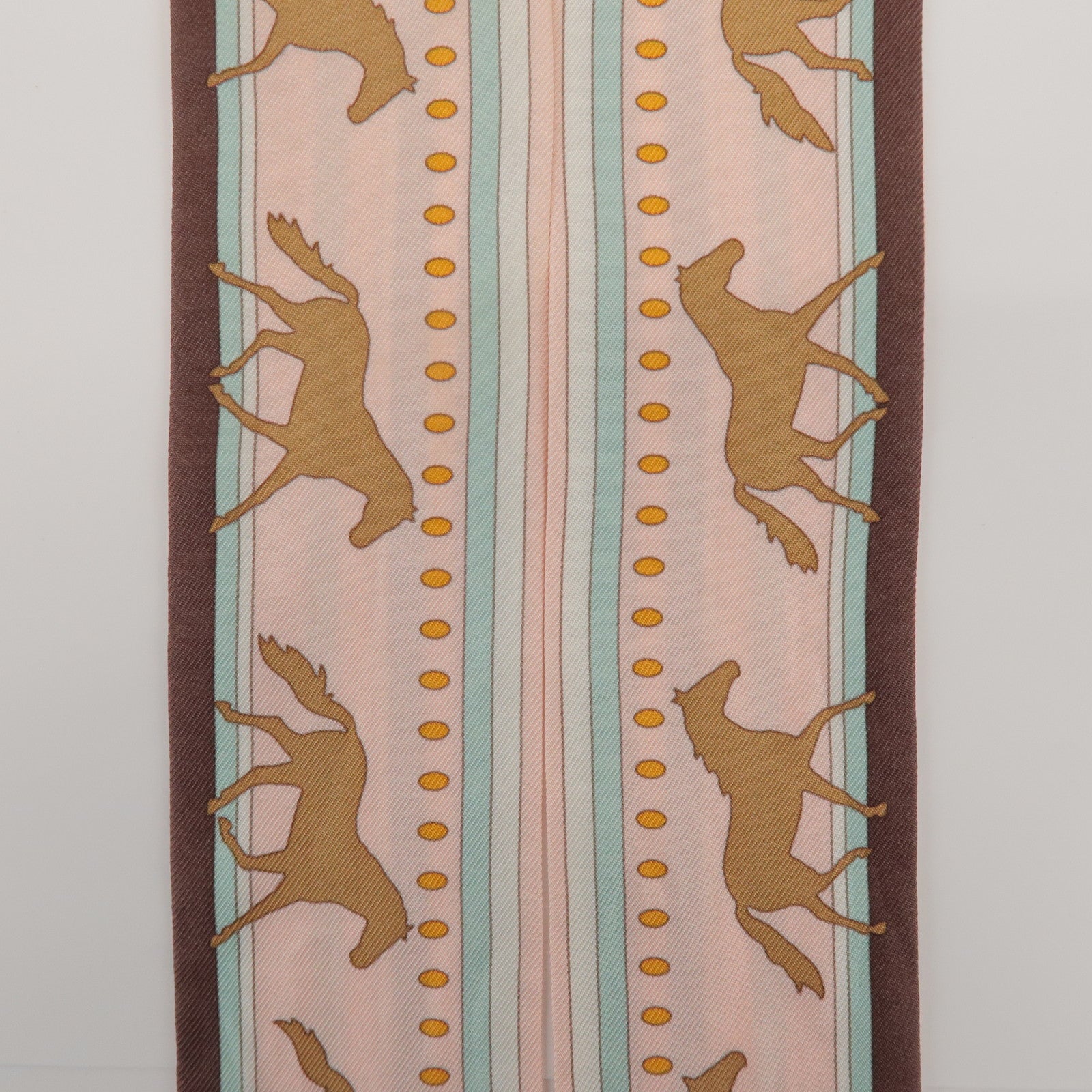 HERMES Twilly 100% Silk Scarf Sequence Pink Brown
