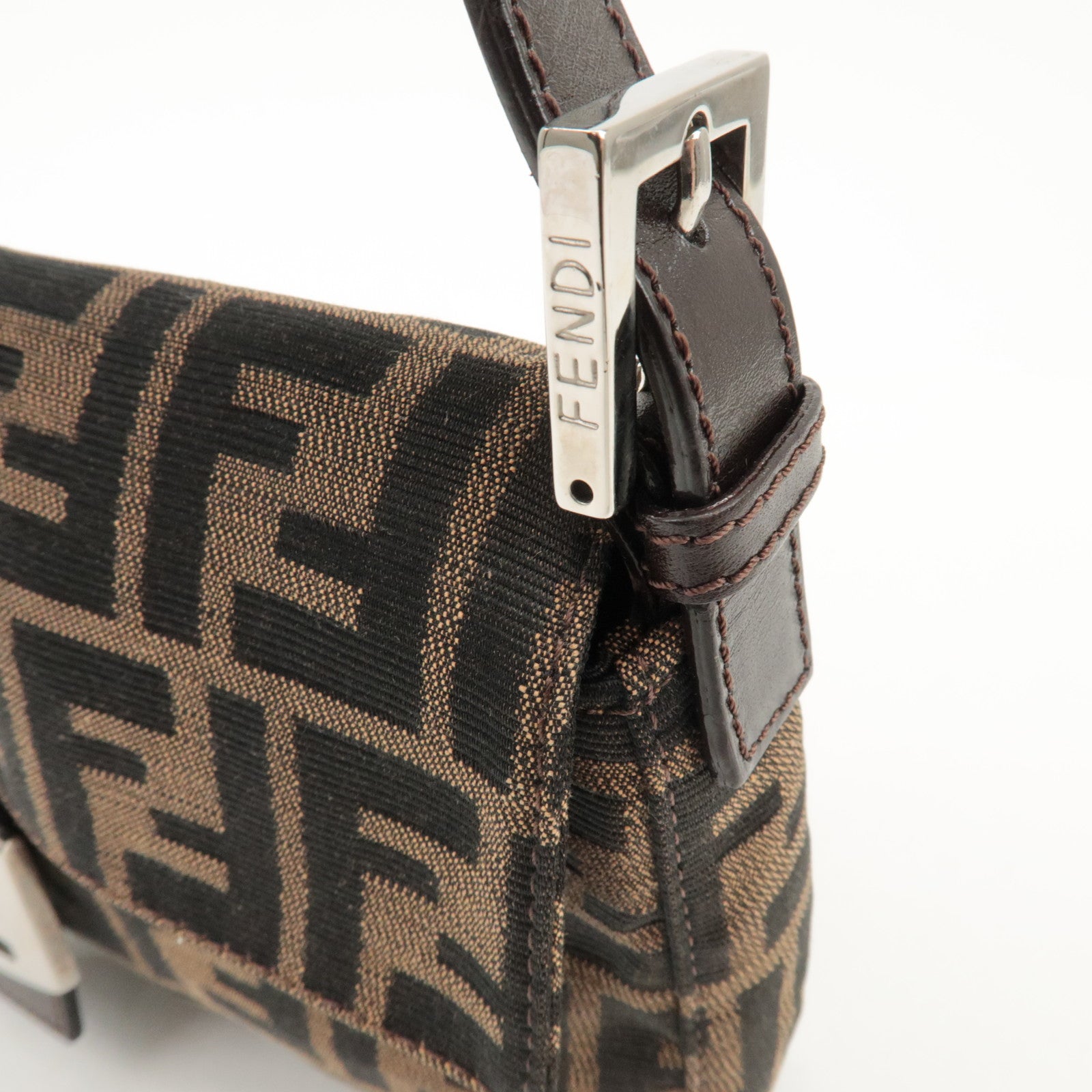 FENDI Mamma Baguette Zucca Canvas Shoulder Bag Brown Black 26424 Used