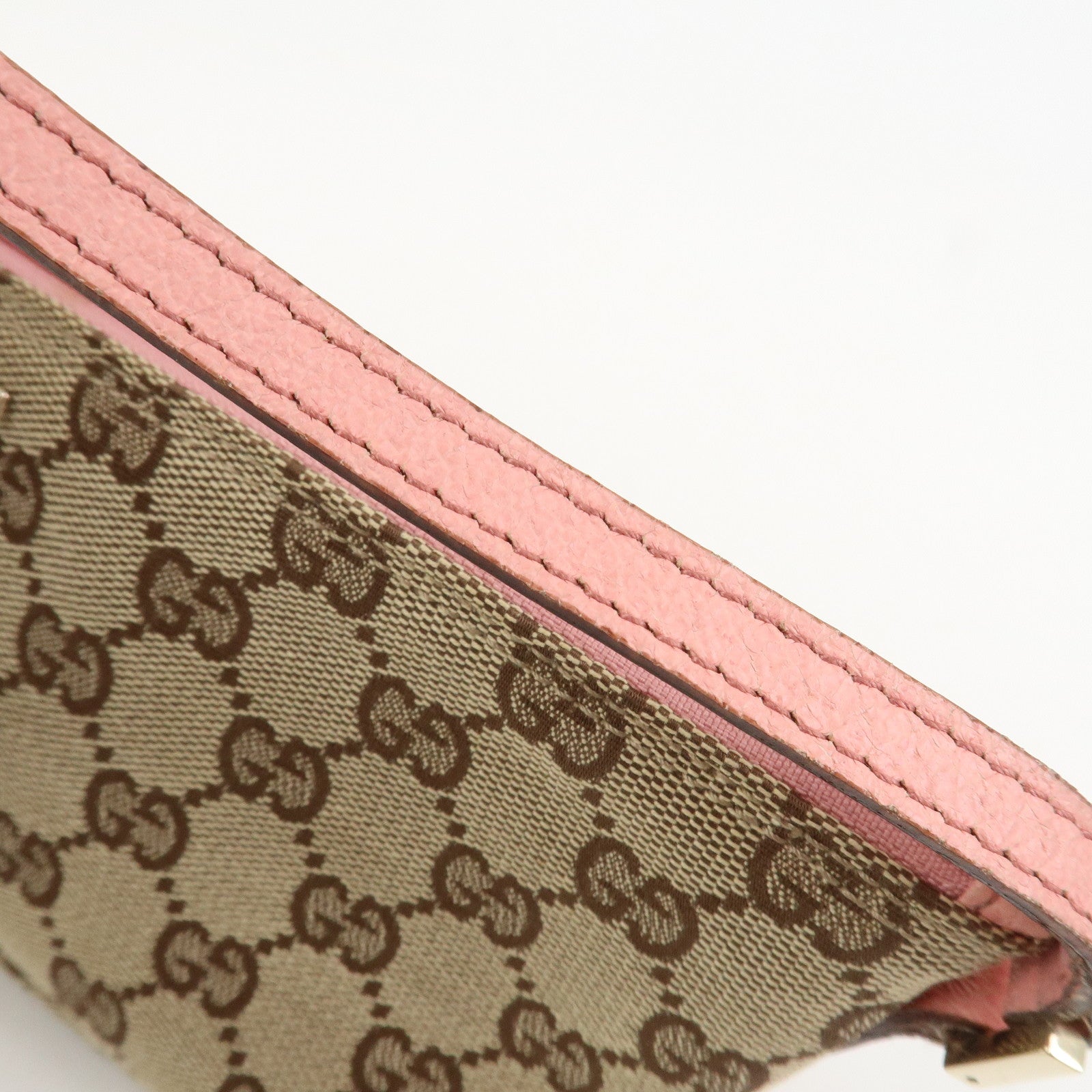 GUCCI Boat Bag GG Canvas Leather Hand Bag Beige Pink 07198