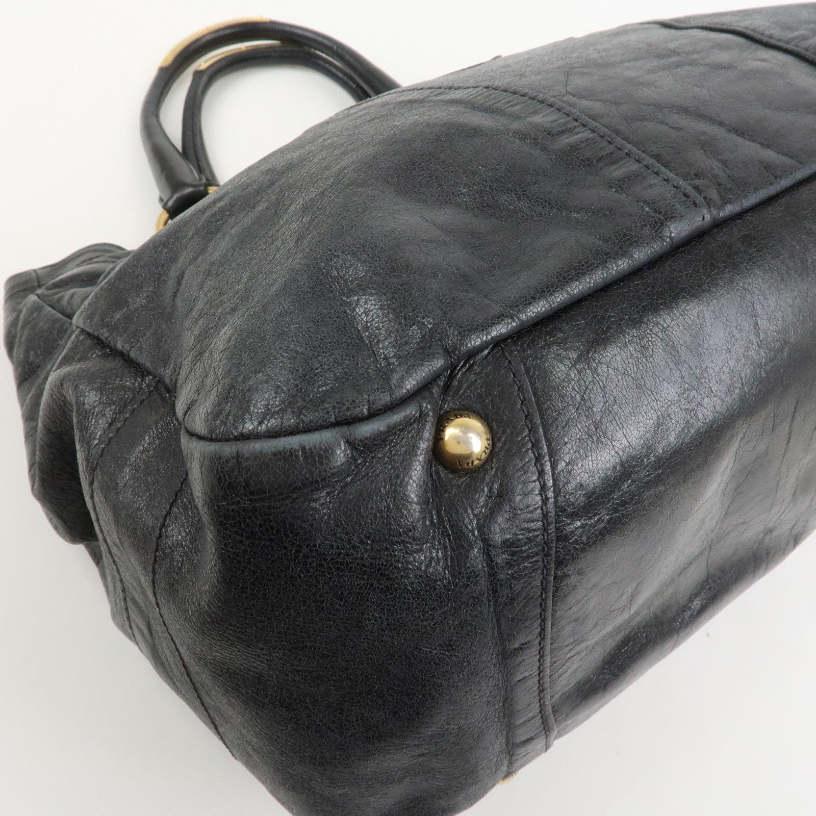 PRADA Logo Leather Tote Bag Shoulder Bag Black