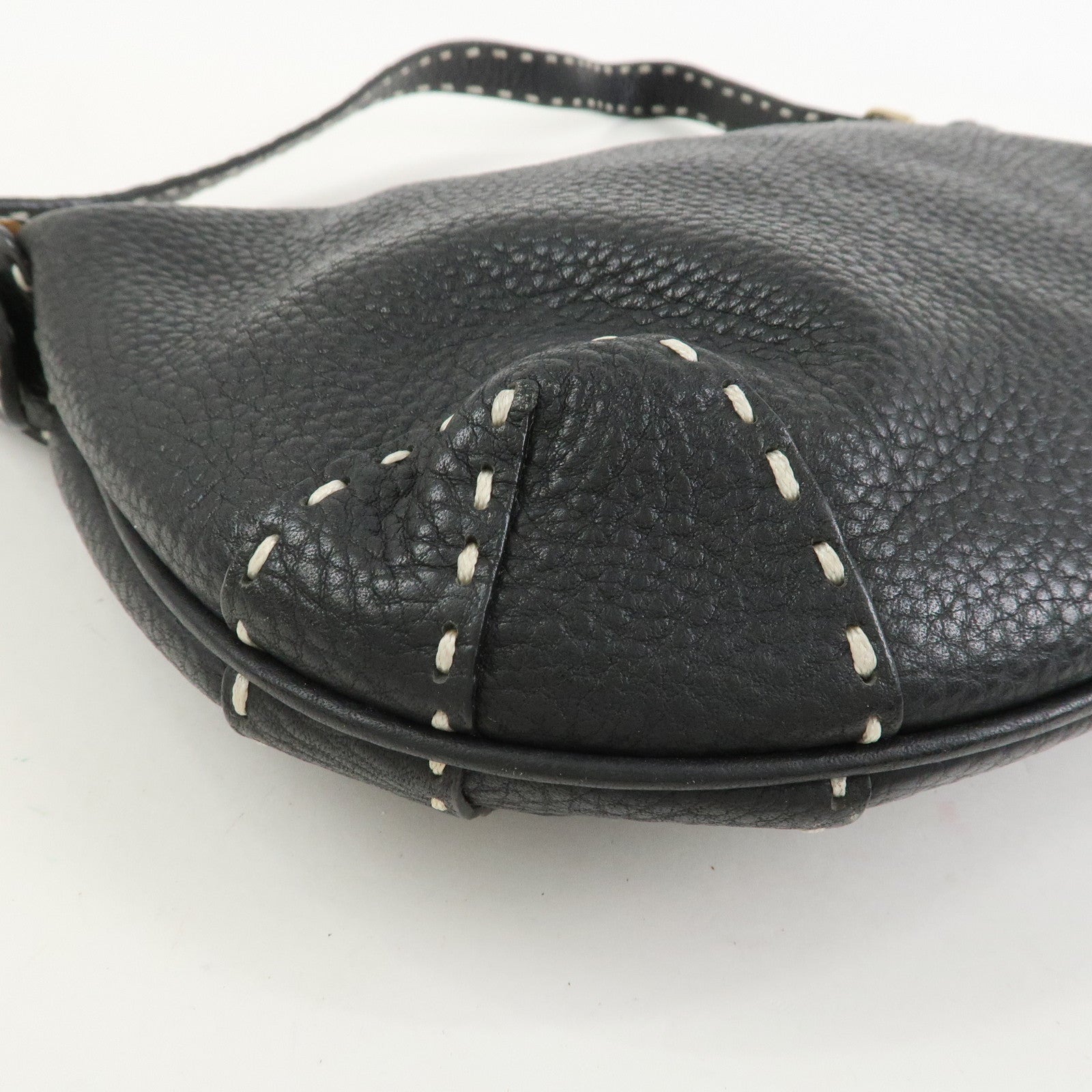 FENDI Selleria Logo Leather Shoulder Bag Hand Bag Black