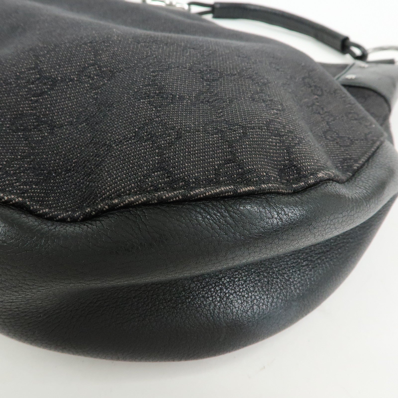 GUCCI GG Canvas Leather Shoulder Bag Hand Bag Black 179777