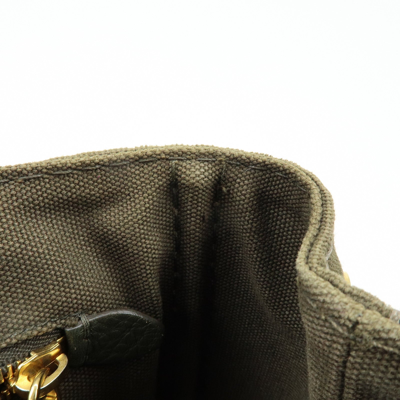PRADA Canapa Mini Triangle Logo Canvas Tote Hand Bag Khaki BN2439