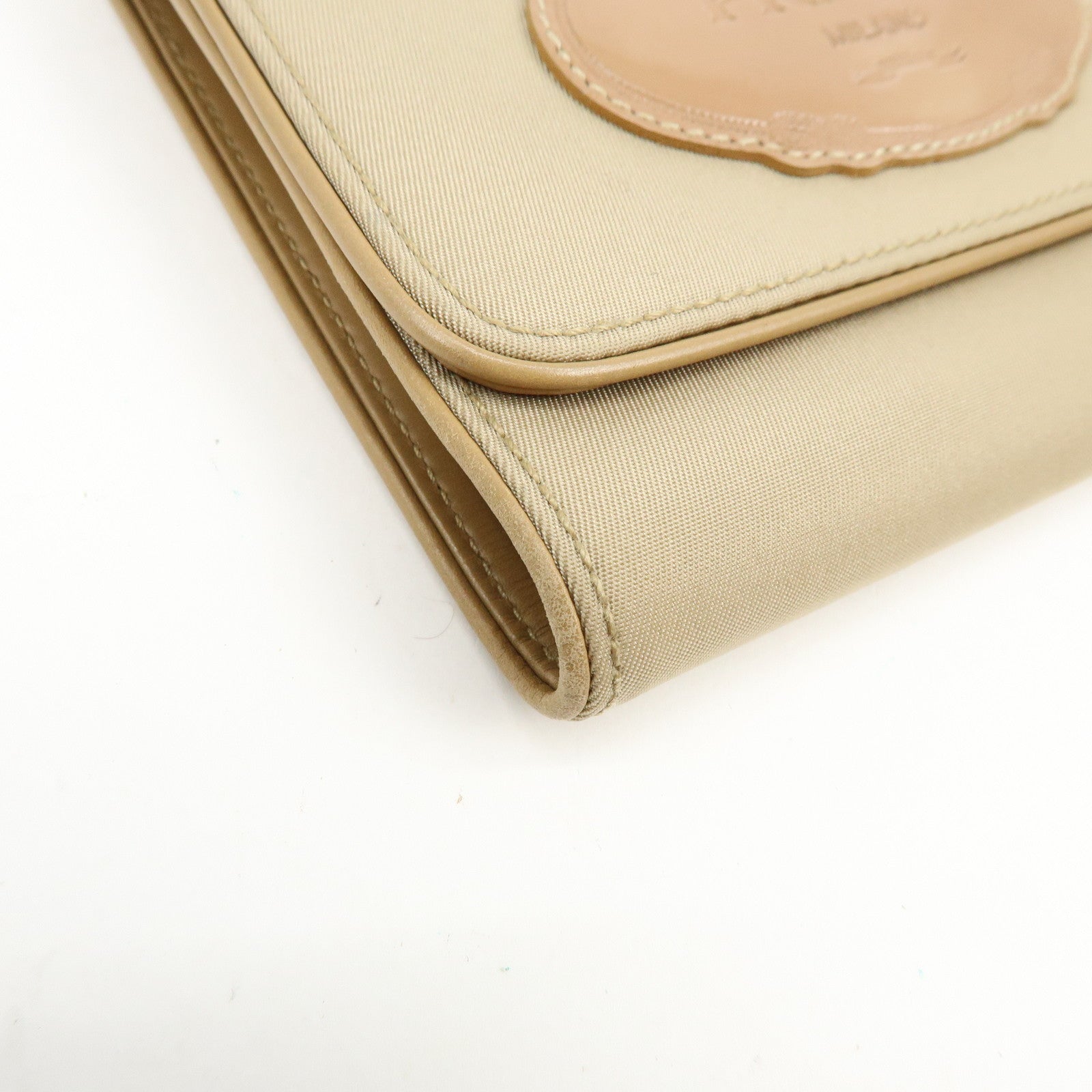 PRADA Logo Nylon Leather Compact Trifold Wallet Beige 1M0170