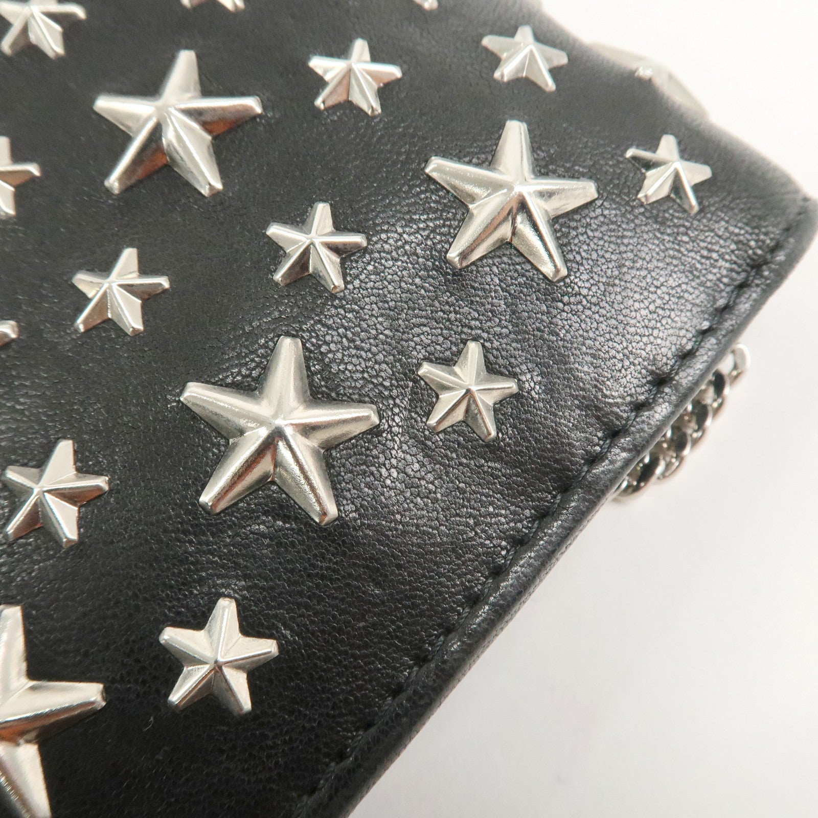 JIMMY CHOO Leather Studs Chain Wallet Shoulder Bag Black Used