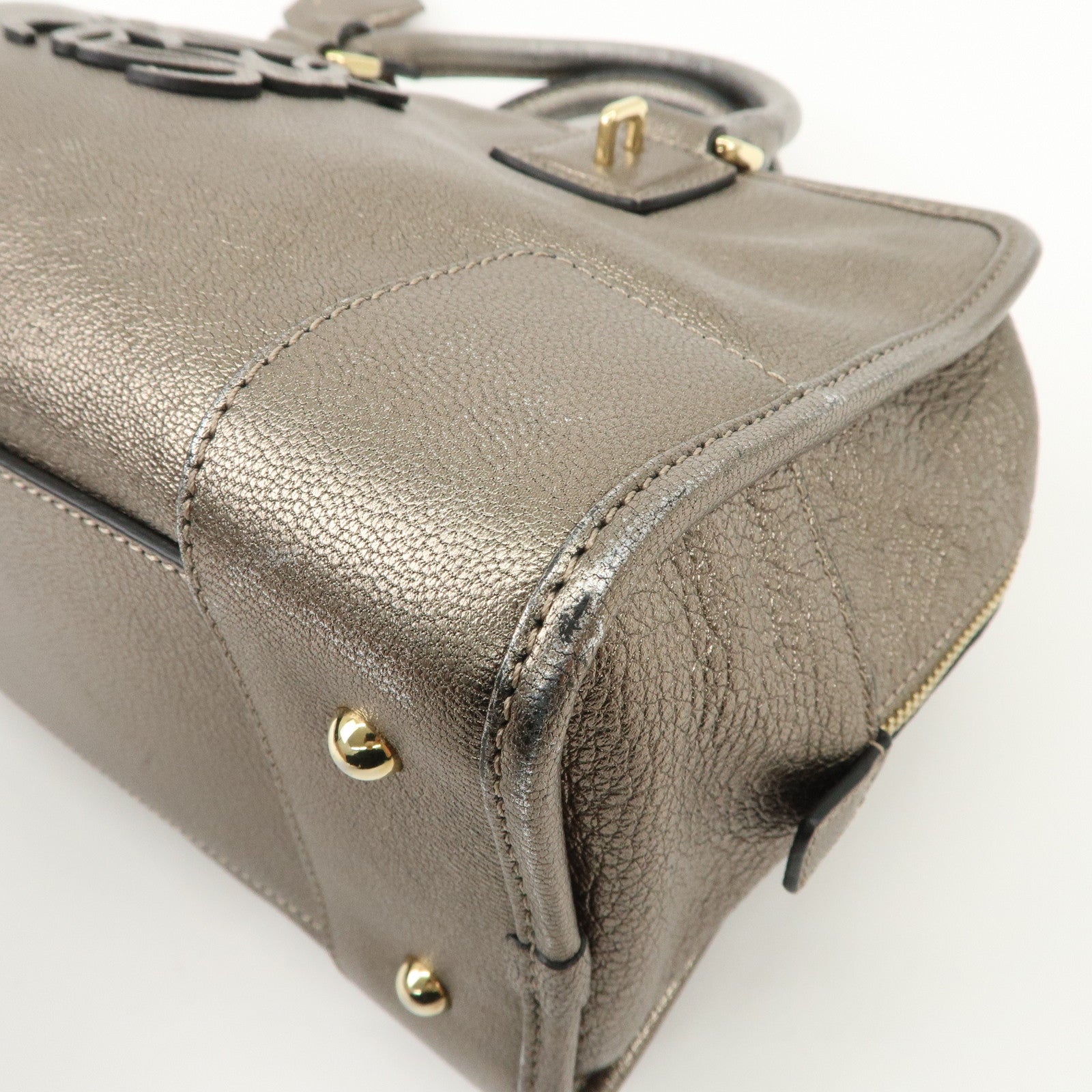 LOEWE Anagram Amazona 28 Leather Hand Bag Gold Used