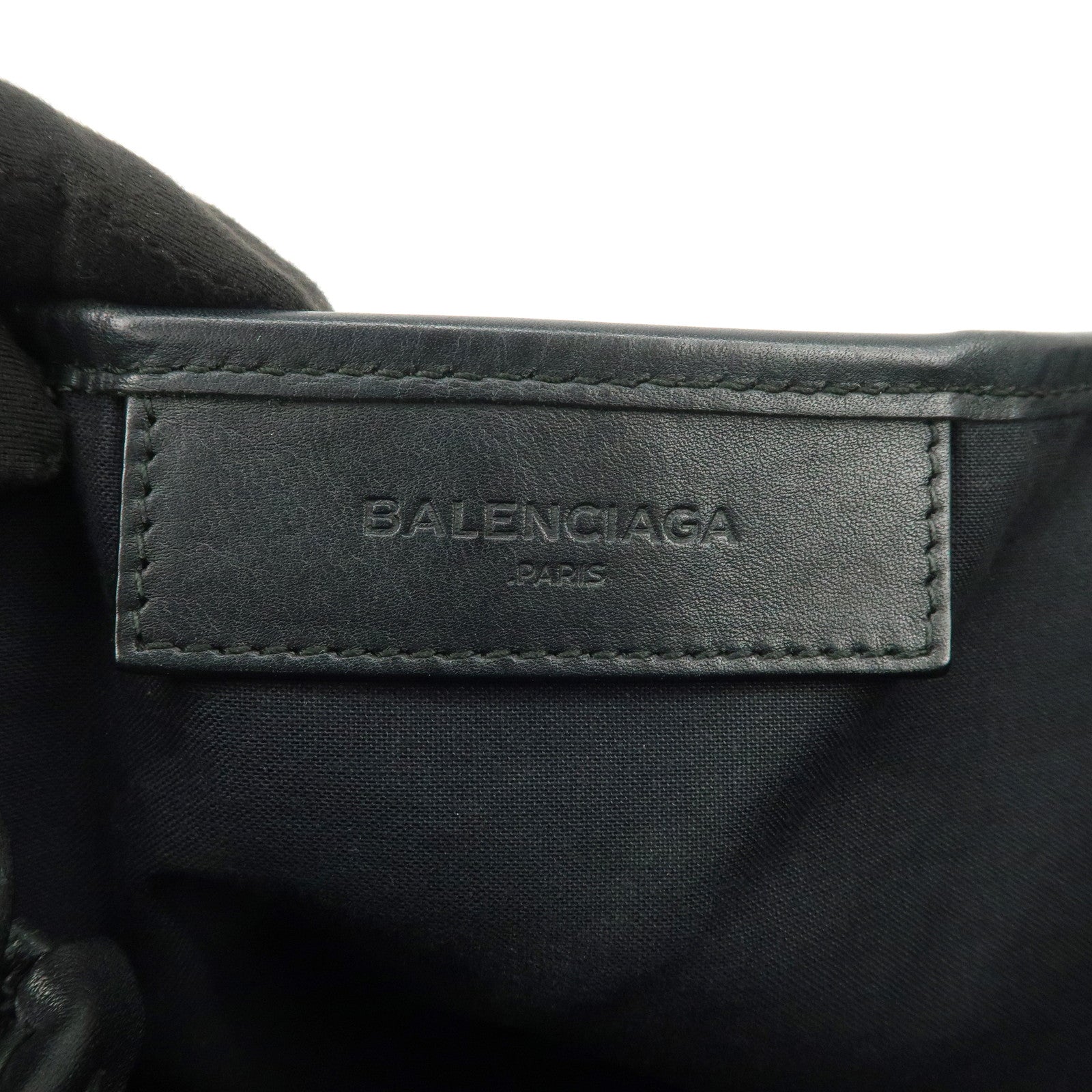 BALENCIAGA Leather Navy Cabas S Tote Bag Hand Bag Black 339933 Used