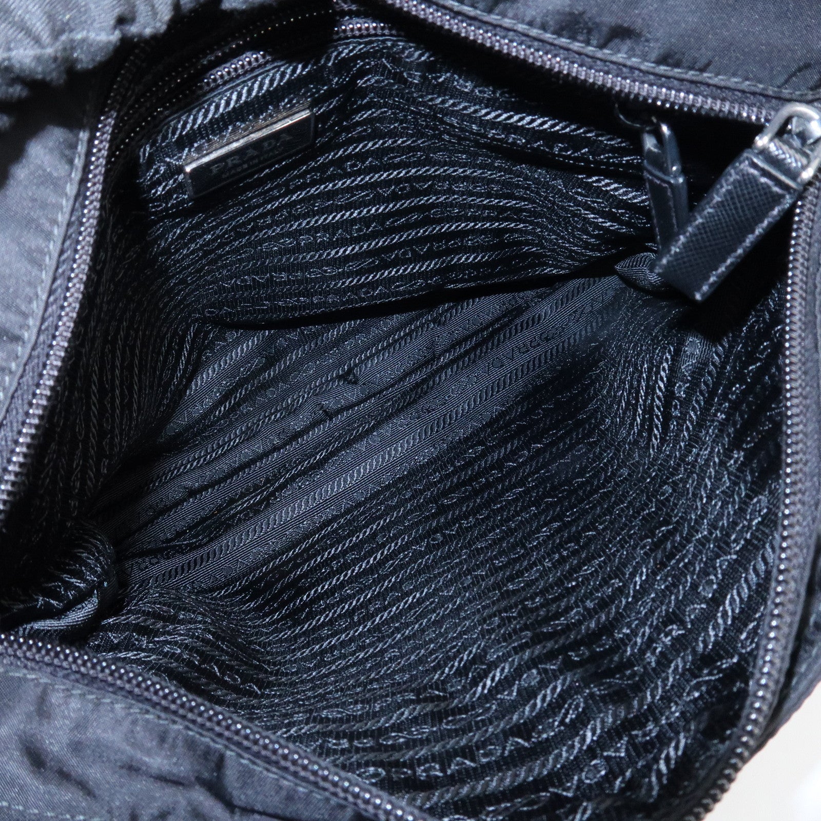 PRADA Triangle Logo Nylon Leather Shoulder Bag Silver HDW Black Used